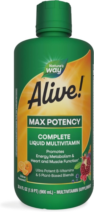 (Best By 06/2025) Nature s Way Alive! Max Potency Liquid Multivitamin  30.4 Fl Oz.  Citrus Flavored