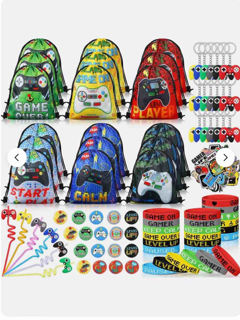 Sadnyy 140 Pcs Video Game Party Favors Baseball Soccer Basketball Party Suppl