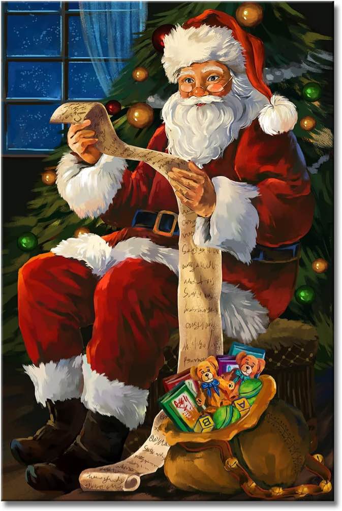 Christmas Wall art, Santa Claus Reading Wishes Modern Painting Picture Print on Canvas Artwork Winter Scene for Christmas Décor New Year Home Decor,24" x 36"