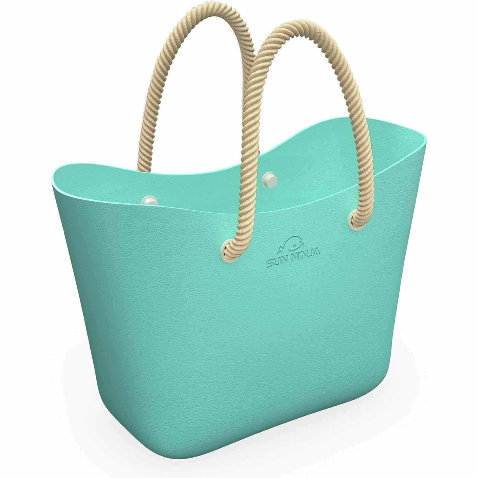 sun ninja rubber beach bag - extra large waterproof eva tote bag with comfortable rope handles for b