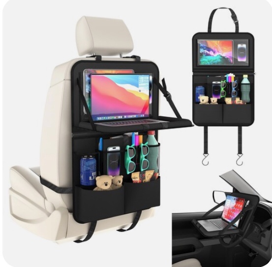 car backseat organizer with detachable steering wheel tray, 11-pockets storage & tablet holder, kids