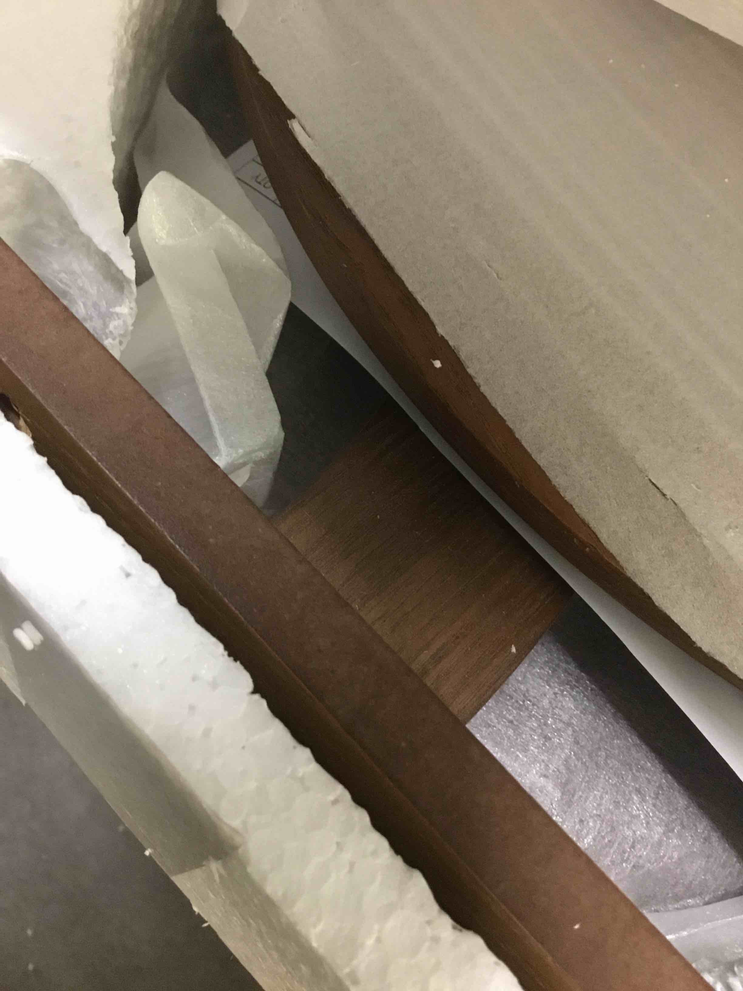 Condition photo showing New/Like New for round end table with storage shelf, wood side table for small spaces, unique accent table for living room, modern nightstand for bedroom, farmhouse, corner, couch, bedside, walnut walnut b