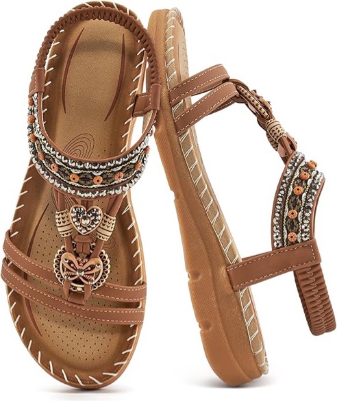 aomigoct sandals women flat shoes: dressy summer bohemian flats shoes for women sandals comfortable ankle strap outdoor walking size 7