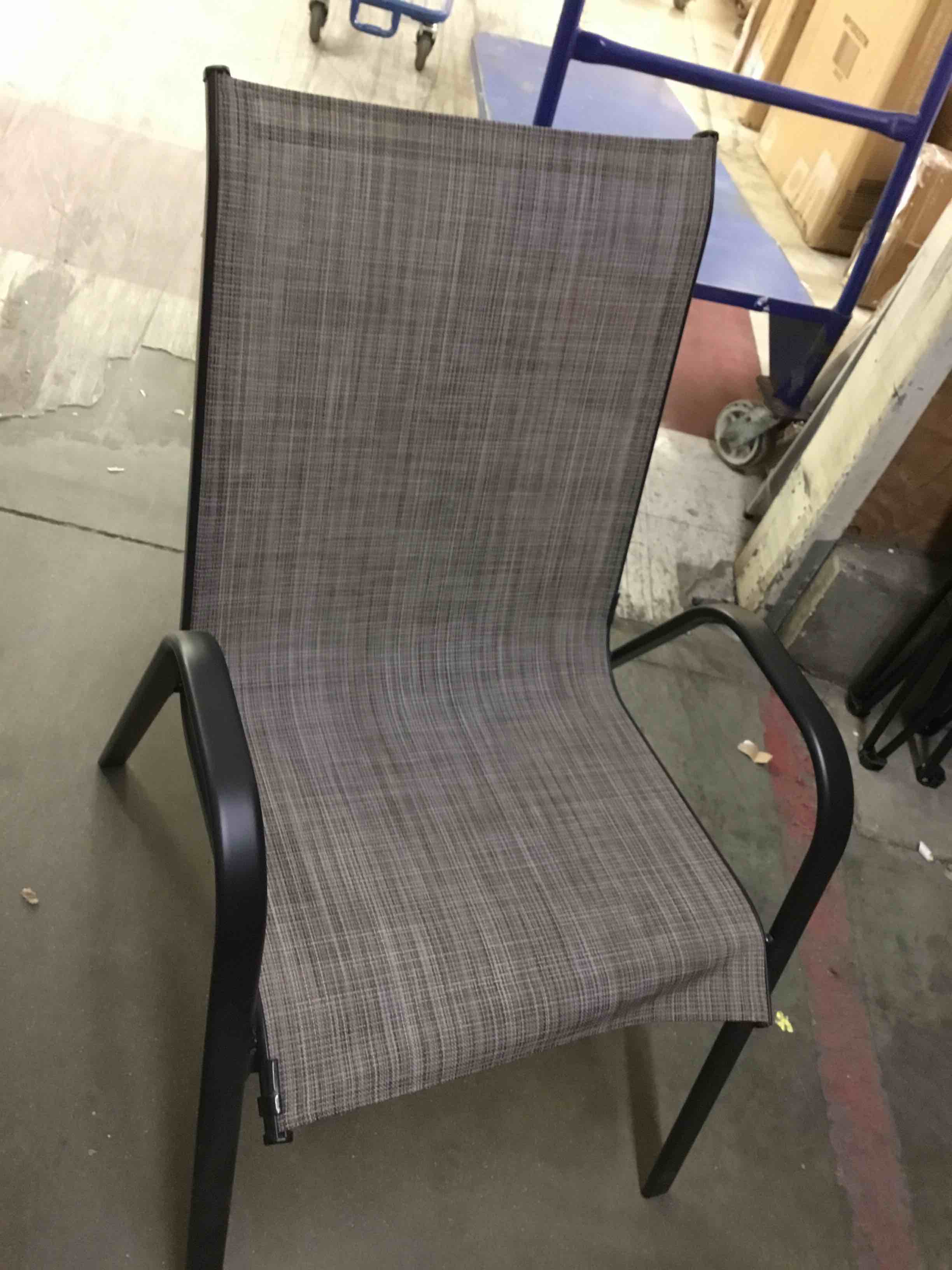 Condition photo showing As Is for  style selections pelham bay stackable black metal frame stationary dining chair 