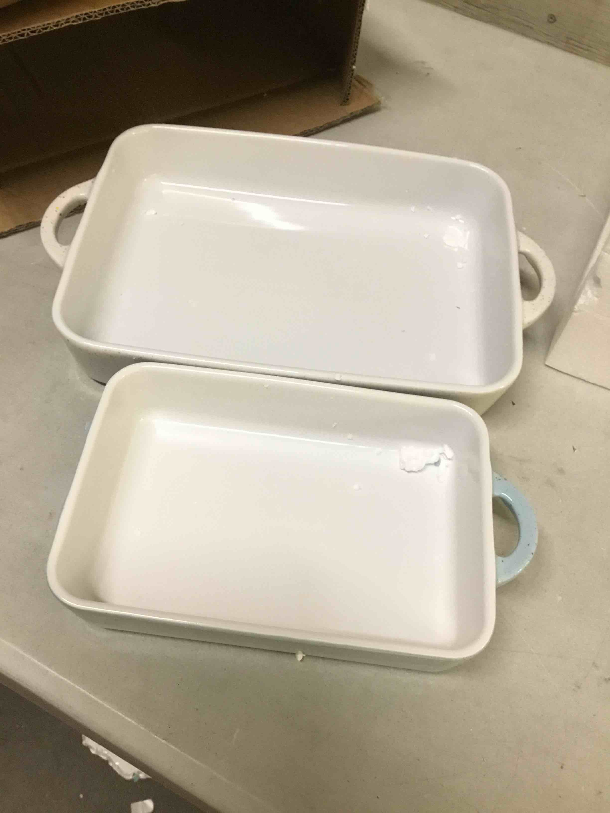 Condition photo showing As Is for ( with one handle broken) family of chefs casserole dishes set for oven, 2pcs rectangular baking dish, durable lasagna & cake for kitchen, non-stick ceramics bakeware with handle, microwave & dishwasher safe.