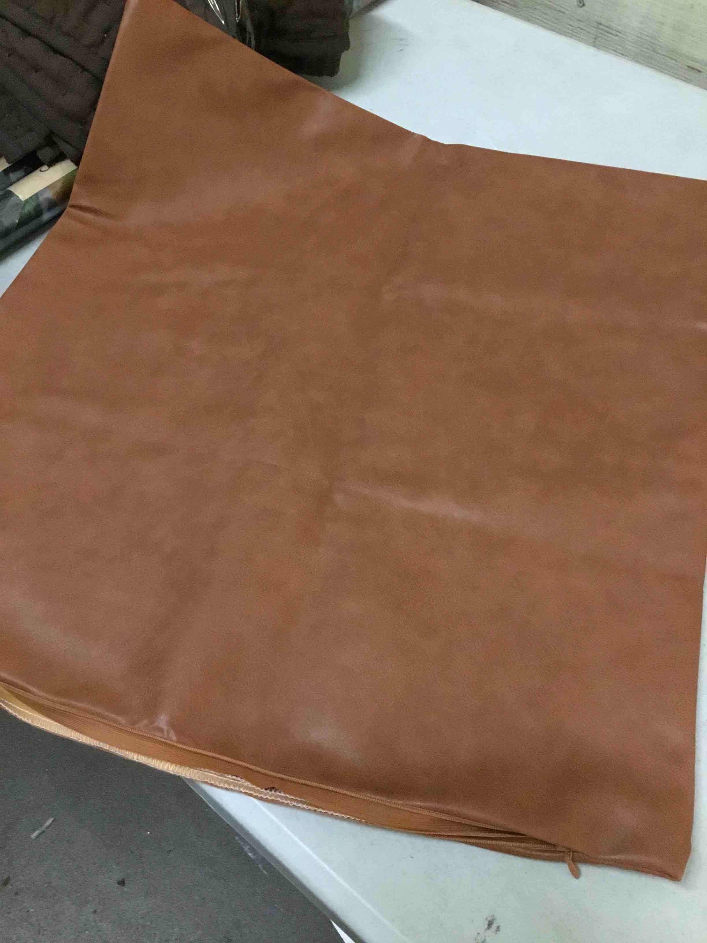 Condition photo showing As Is for faux leather throw pillow covers 22x22 inch, set of 1 thick cognac brown modern solid decorative square minimalist cushion cases for couch bed sofa 22" x 22"