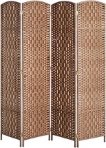 ( brown color ) HOMCOM Room Divider 4 Panels Folding Privacy Screen 6FT Tall Portable Wicker Weave Partition Wall Divider for Bedroom Home Office,