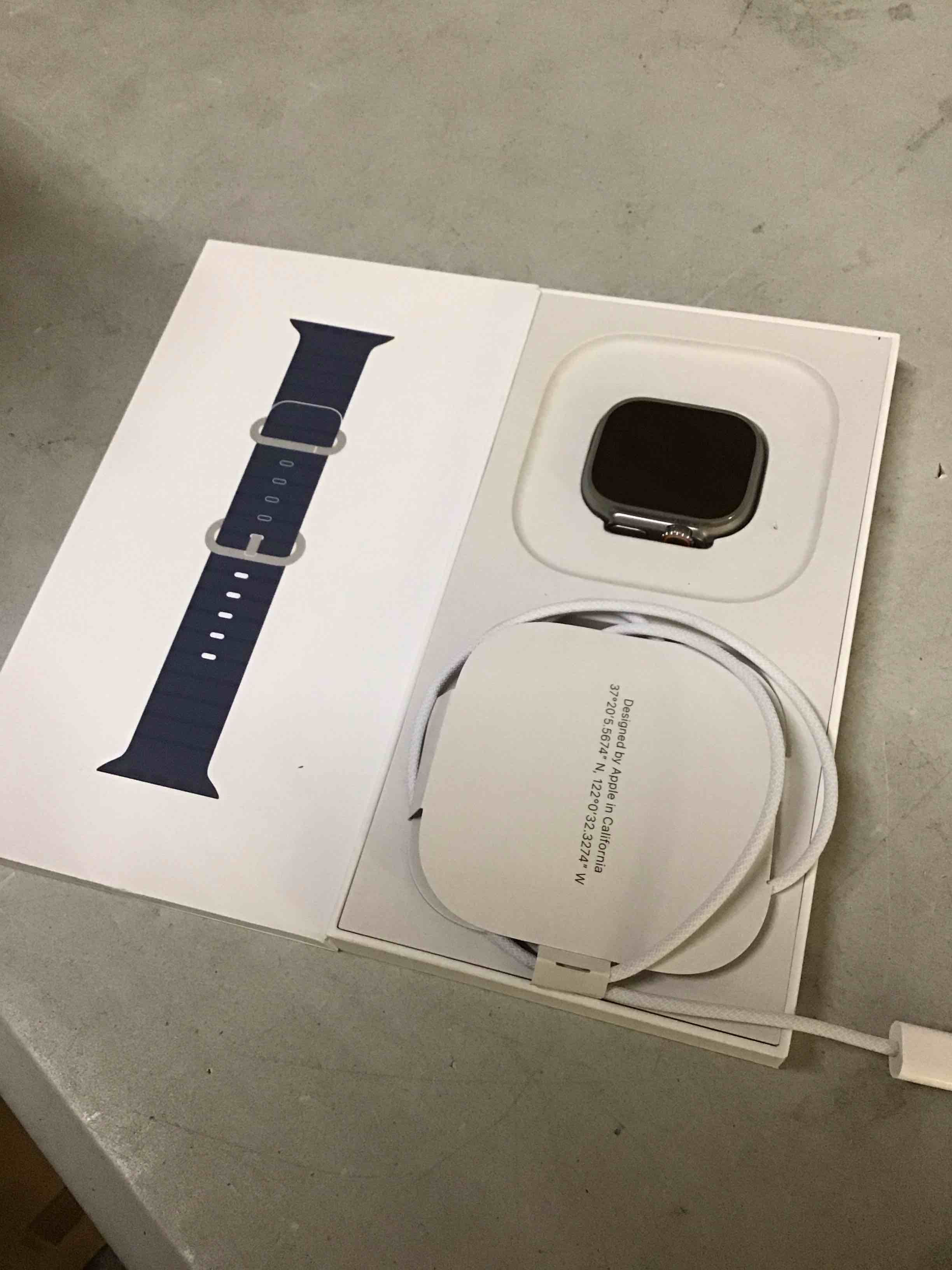 Condition photo showing Good Condition for ( watch are locked to previous owner ) apple watch ultra 3 [gps + cellular 49mm] running & multisport smartwatch w/rugged titanium case w/anchor blue ocean band. satellite communications, advanced health & fitness tracking natural titanium case with anchor blue ocean band one size without applecare+ ( watch are locked to previous owner ) 