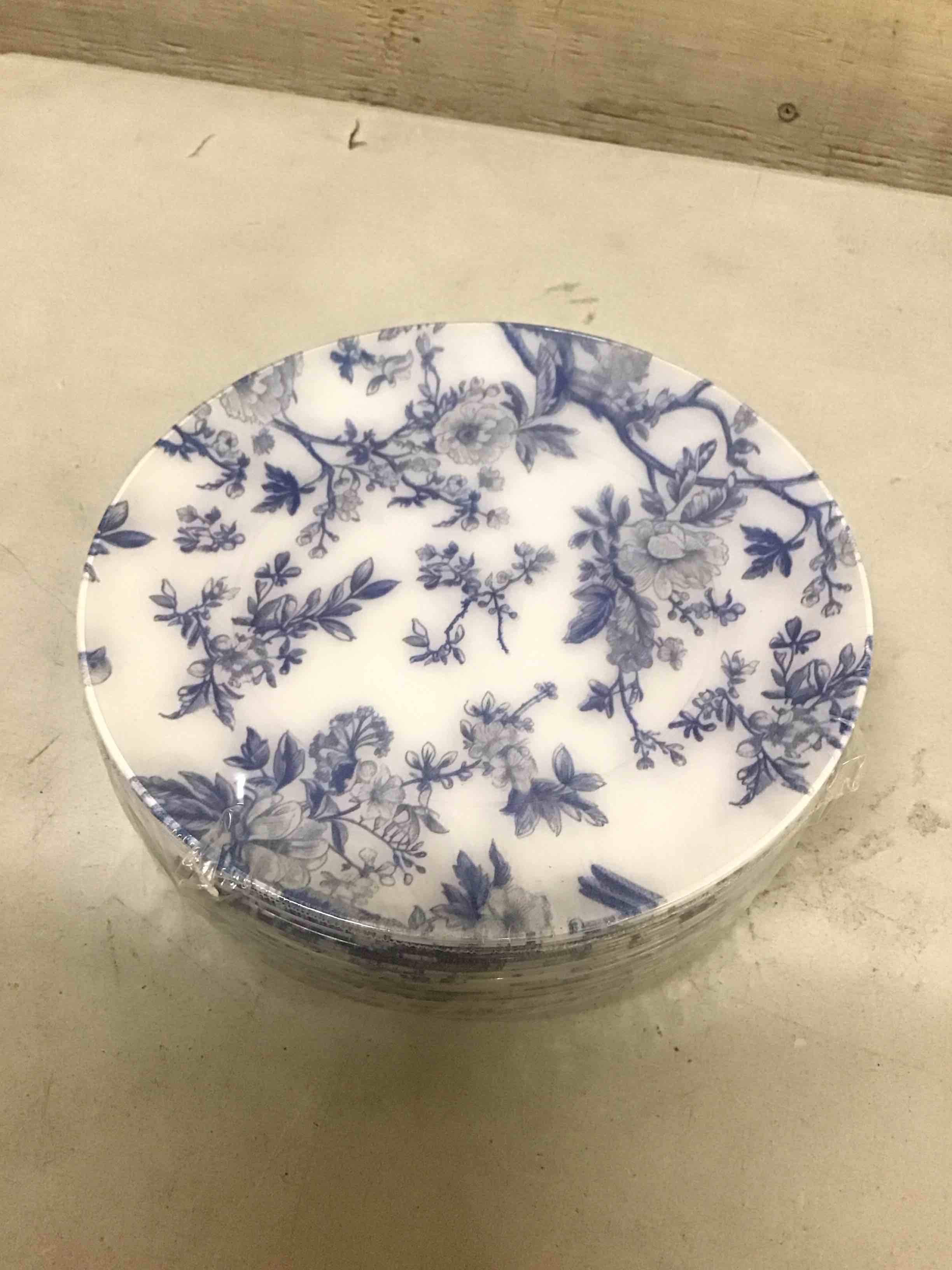 Condition photo showing As Is for ( incomplete) ei 30 pcs white floral plastic plates fancy blue floral disposable heavy duty dinner plate and 7.5inch dessert plate.