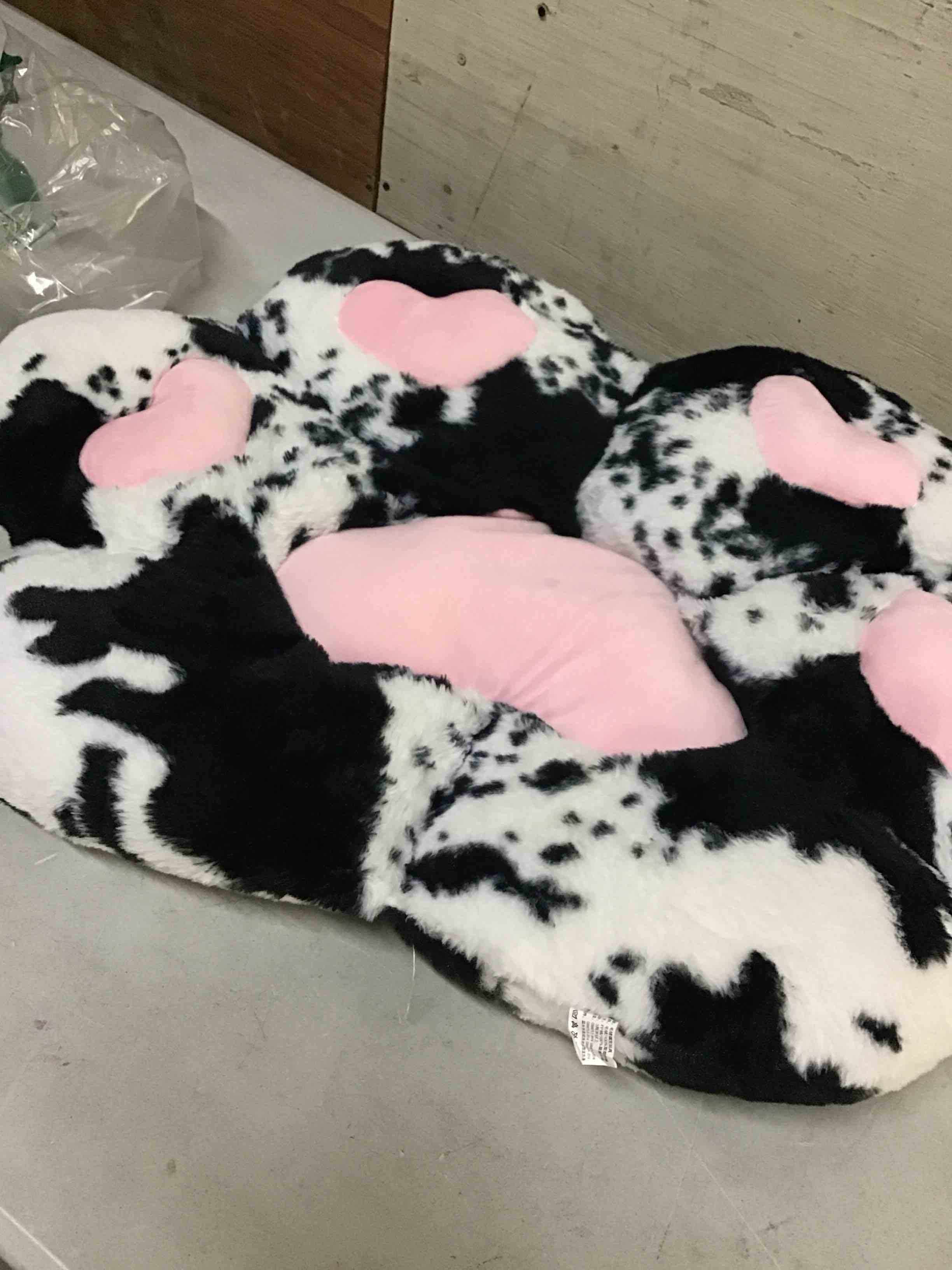 Condition photo showing As Is for ( with rips ) moonbeeki cat paw cushion chair comfy kawaii plush seat cushions shape lazy pillow for gamer chair 28"x 24" cozy floor cute seat kawaii for girl gift, dining room bedroom decorate (milk cow) milk cow 28 inch