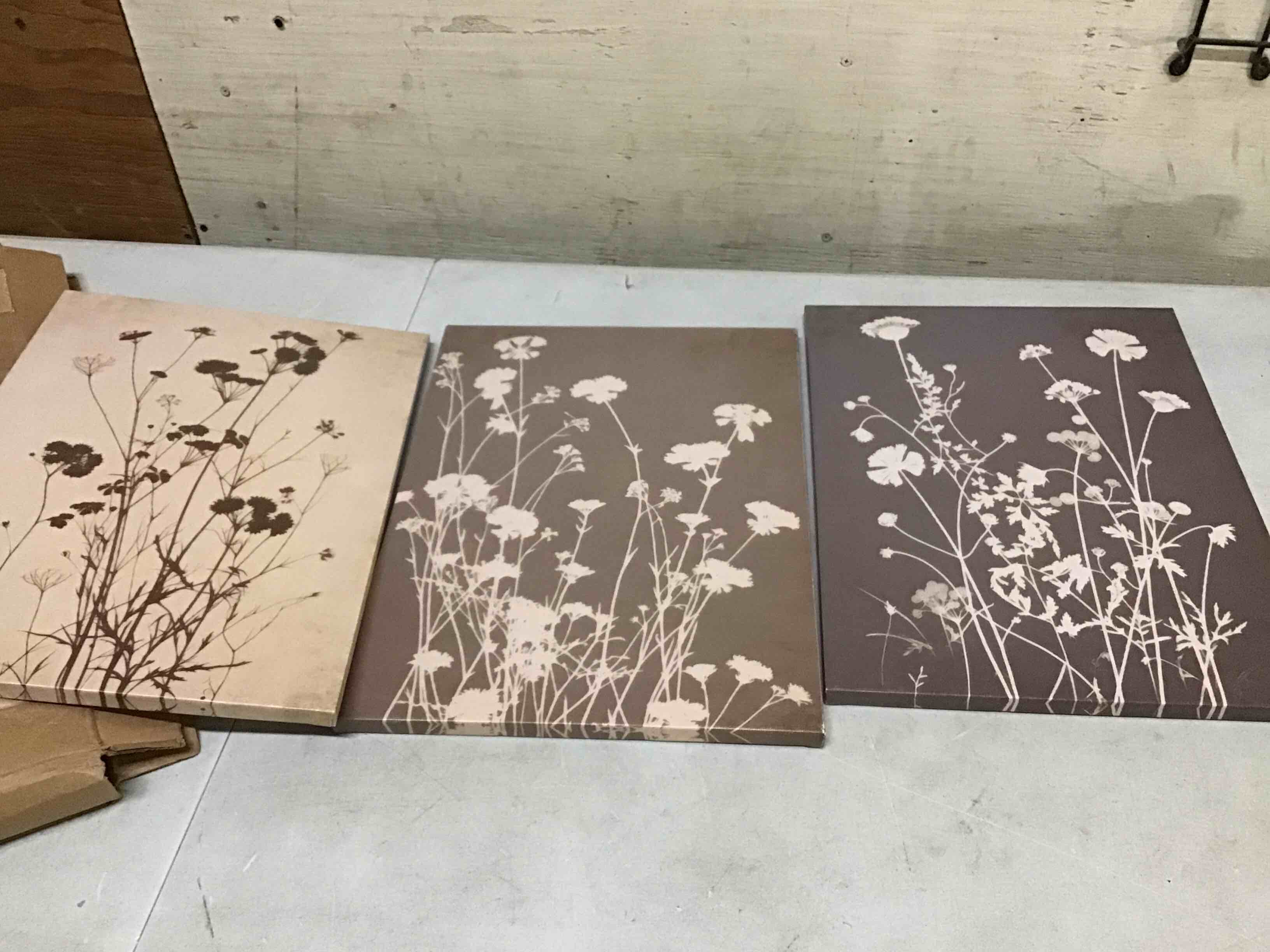 Condition photo showing Good Condition for 3pcs moody floral canvas wall art vintage flower poster print dark wildflower painting farmhouse botanical picture wall decor for living room bedroom office 12x16in framed