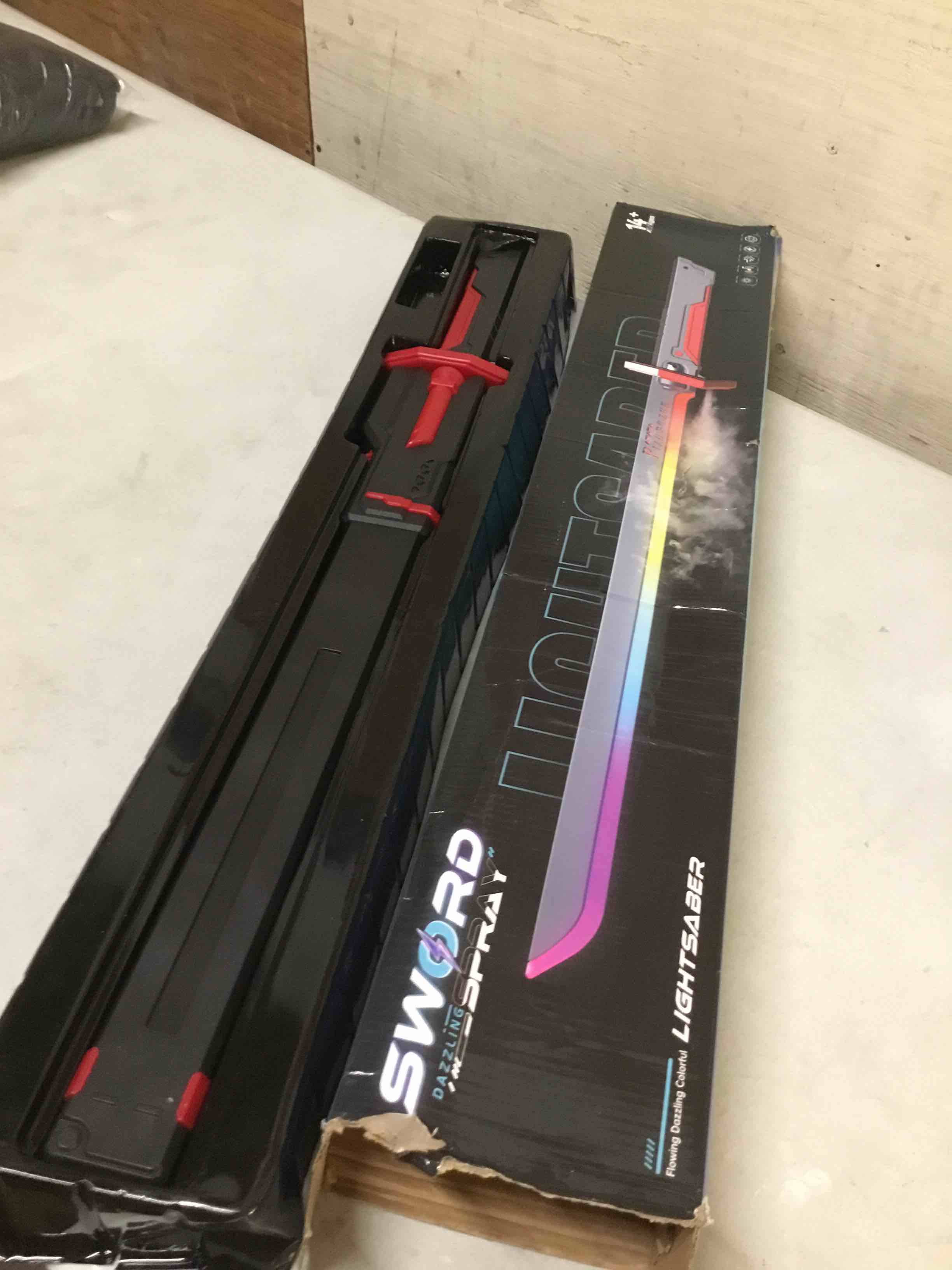 Condition photo showing As Is for ( incomplete) cyberpunk neon sword | 31.5" spark blade w/hit sensor sound & fog | type-c rechargeable | for rave, cosplay & display (flame-red)