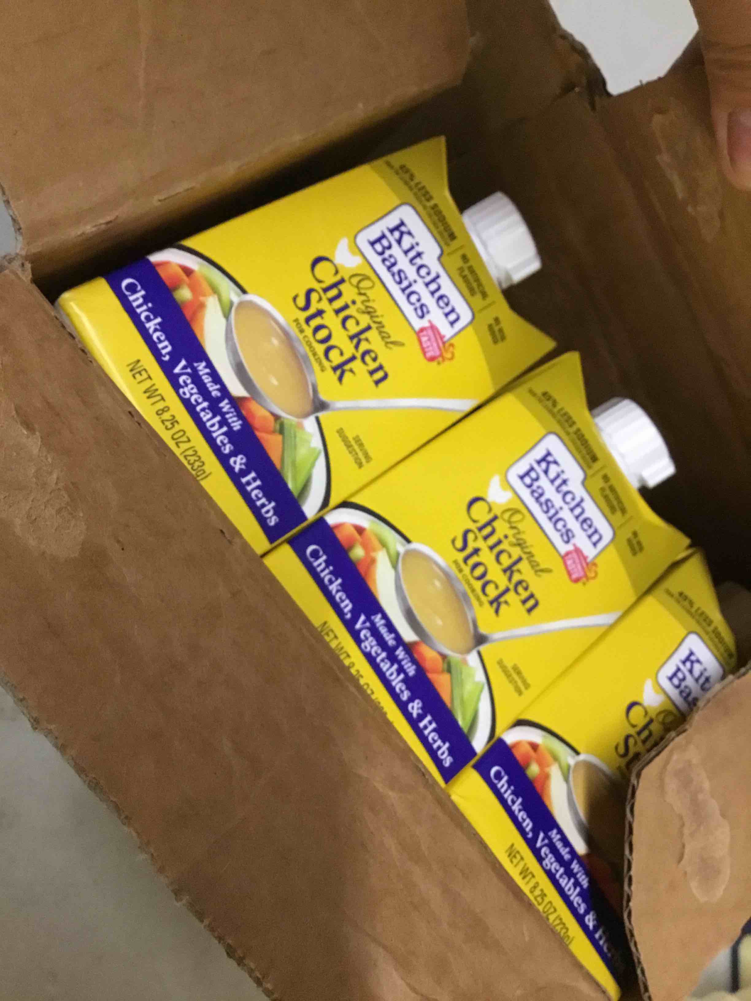 Condition photo showing New/Like New for best by used dec. 08 2027 kitchen basics chicken stock - 8.25 oz. carton (pack of 12) add delicious flavor to chicken noodle soup, broths and gravy, perfect for stocking up