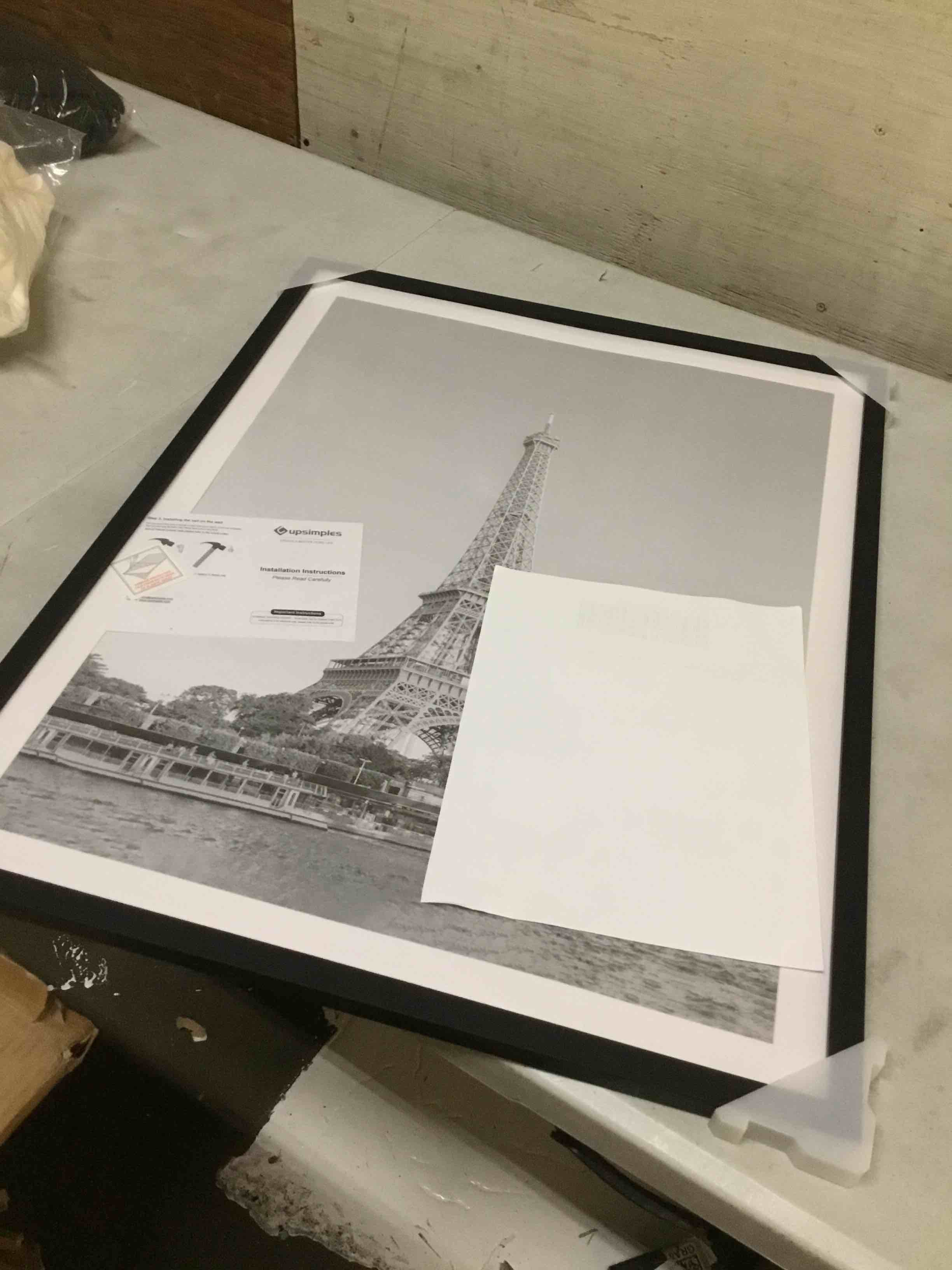 Condition photo showing As Is for upsimples 20x26 picture frame, display pictures 18x24 with mat or 20 x 26 without, wall hanging poster frames, black, 1 pack black 20x26