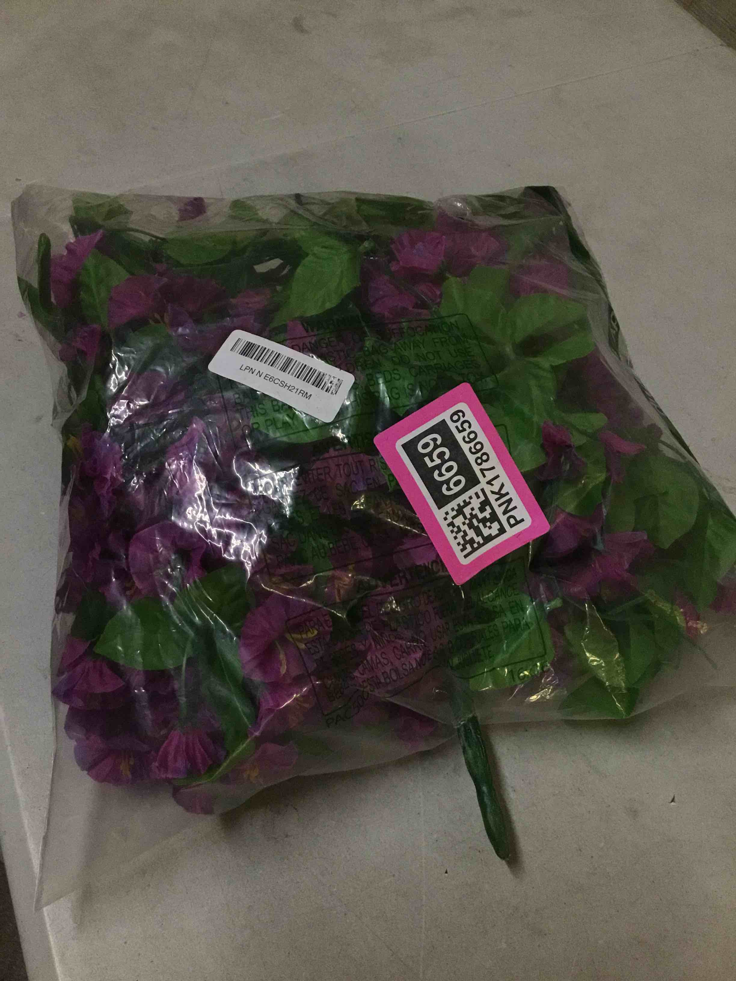 Condition photo showing As Is for inqcmy artificial flowers for outdoor spring summer decoration faux silk morning glory fake hanging flowers uv resistant look real for home porch (purple gradient)