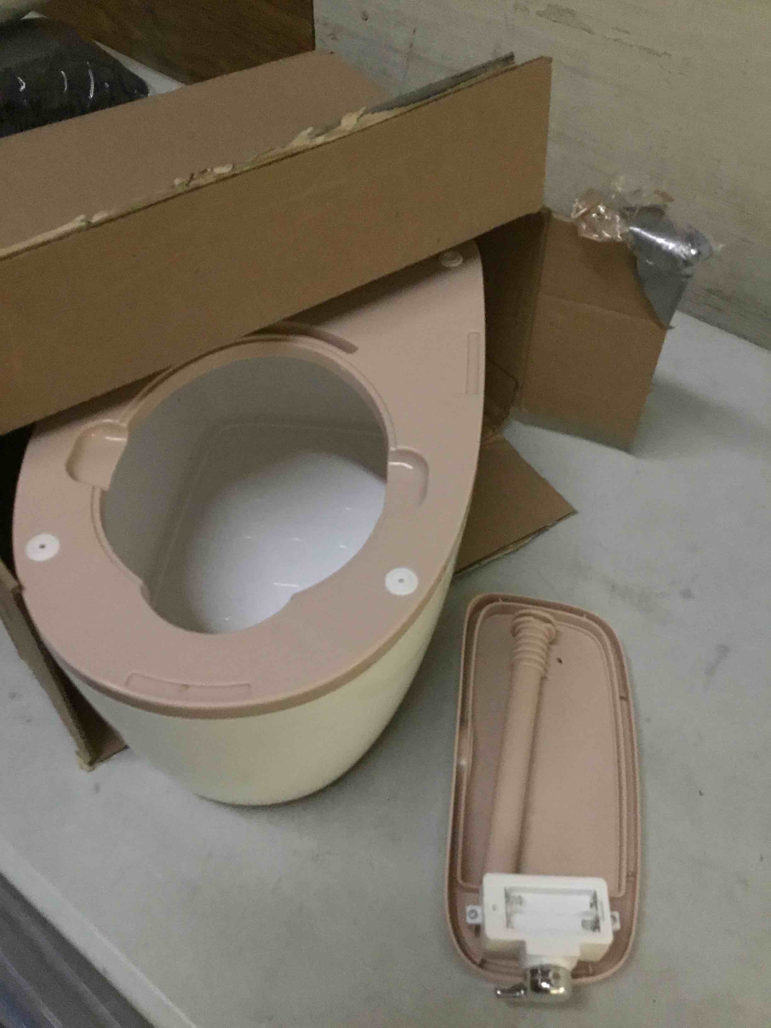 Condition photo showing As Is for (incomplete) 3-in-1 toddler potty training toilet with flushing sound, wipes storage & toilet paper holder, realistic potty chair with detachable seat and easy-clean design for boys & girls ages 18+ months (brown)