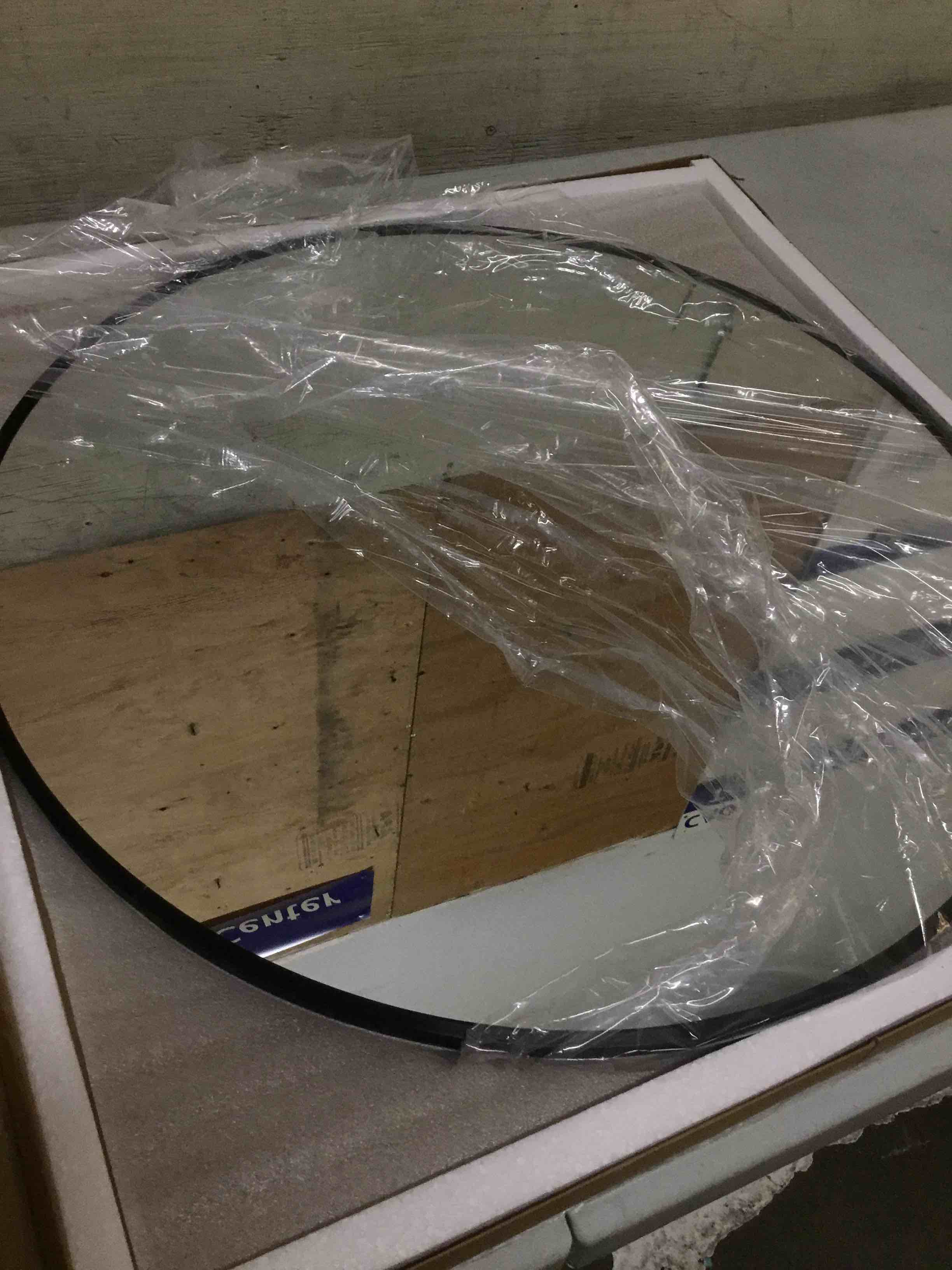 Condition photo showing Good Condition for bathroom mirror for wall, 24 inch round mirror, matte black metal framed circle vanity mirror for bathroom bedroom living room entryway, anti-rust, tempered glass, hanging or leaning round 24"l x 24"w matte black