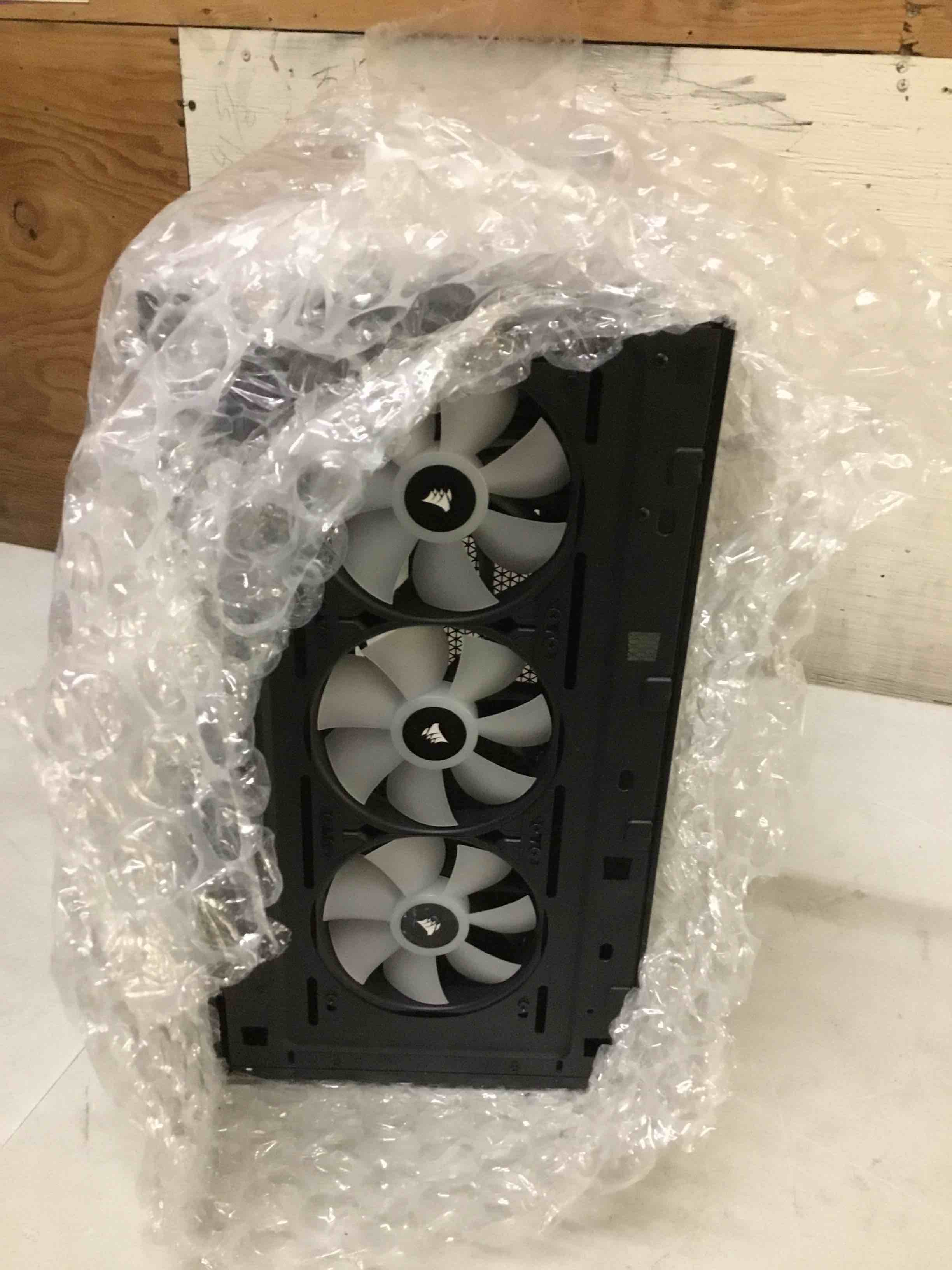 Condition photo showing As Is for corsair icue 4000x rgb tempered glass mid-tower atx pc case - 3x sp120 rgb elite fans - icue lighting node core controller - high airflow - black