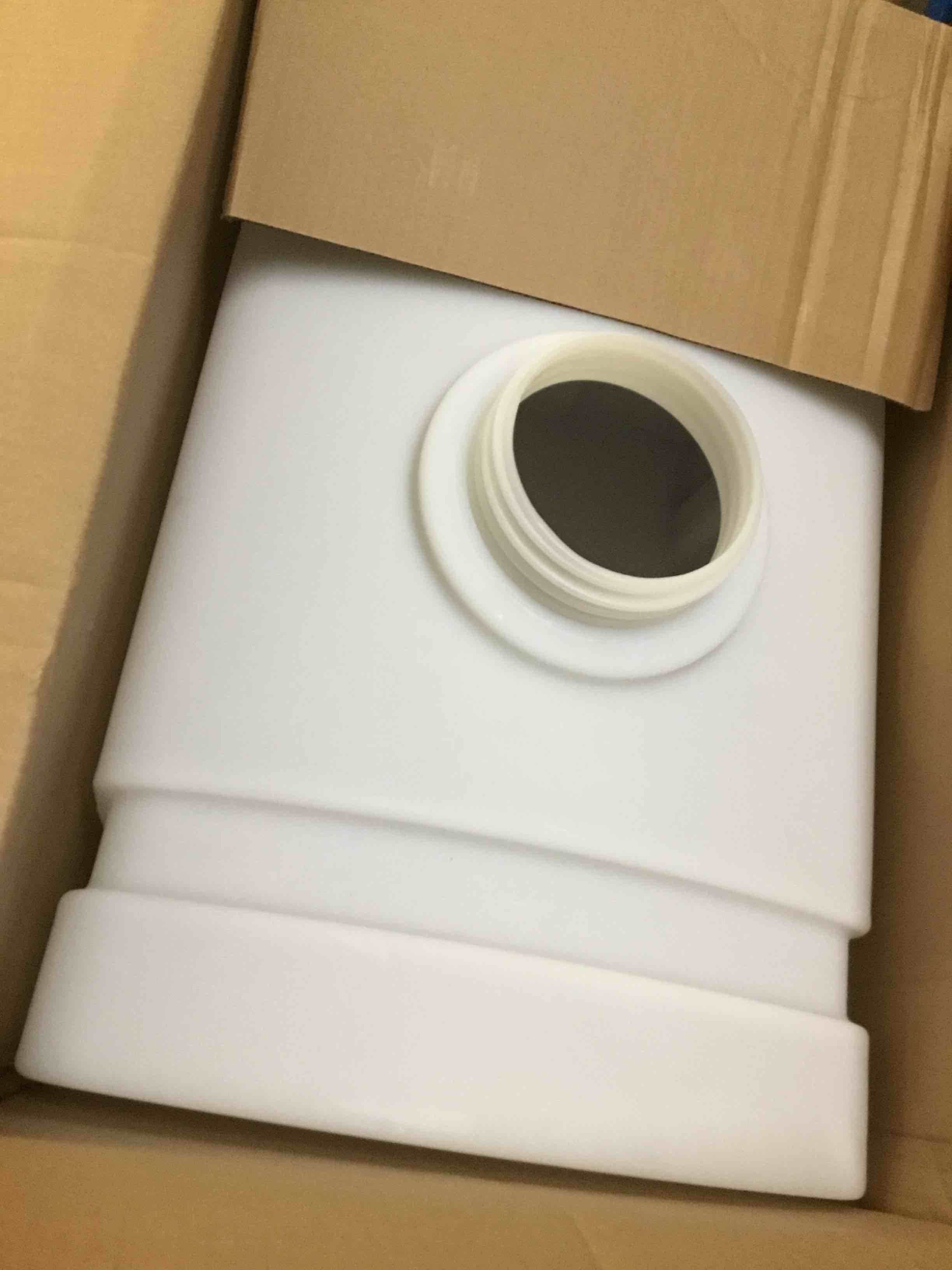 Condition photo showing As Is for ( incomplete missing cup ) romotech 82123899 polyethylene domed reservoir water tank, 26 gallon, made in the usa poly tank for water and non-flammable liquids, rust and corrosion proof