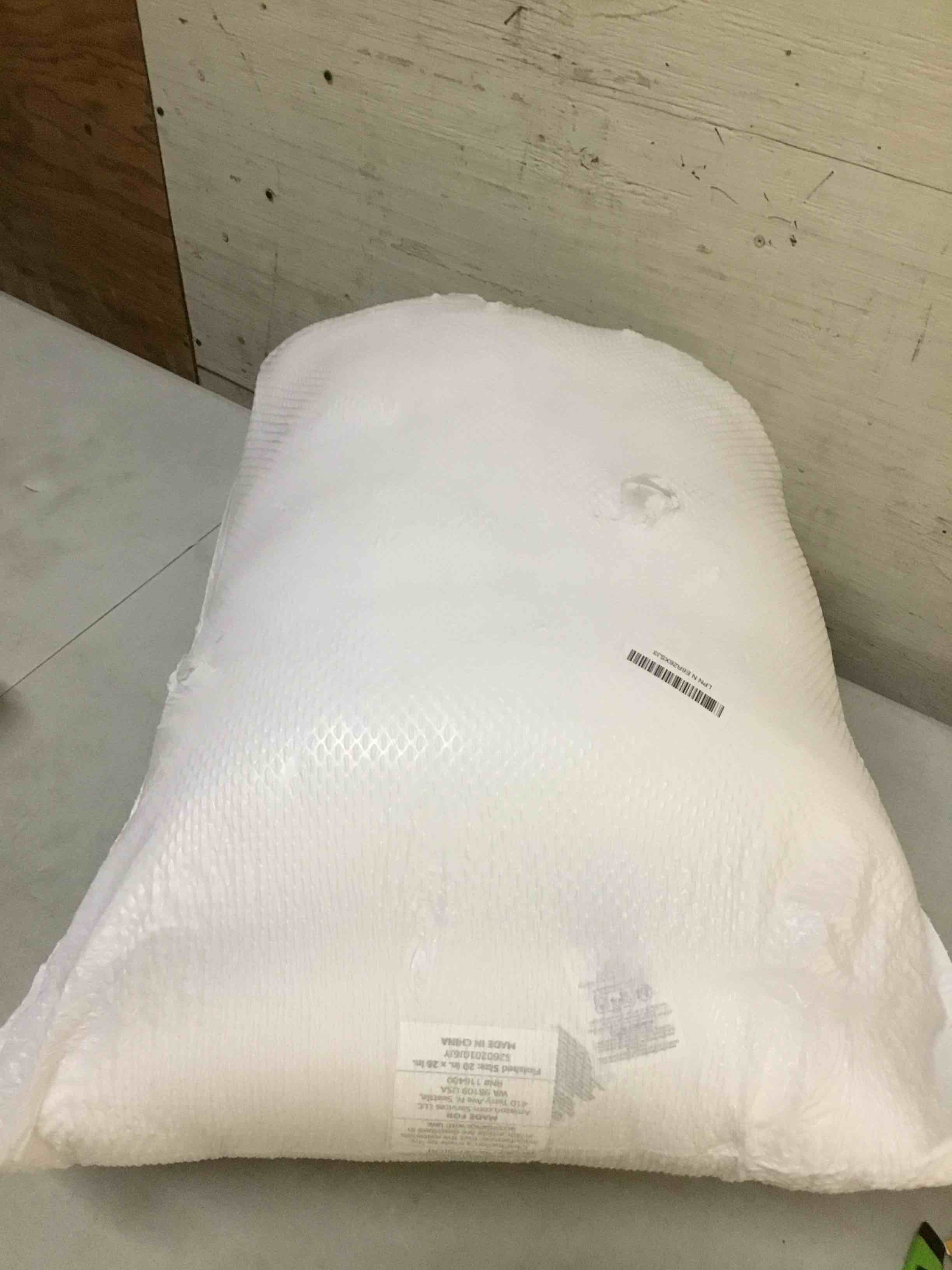 Condition photo showing As Is for amazon basics down alternative pillow for side and back sleepers, medium density, standard size, 26" x 20", 2-pack, white standard (pack of 2) medium pillow