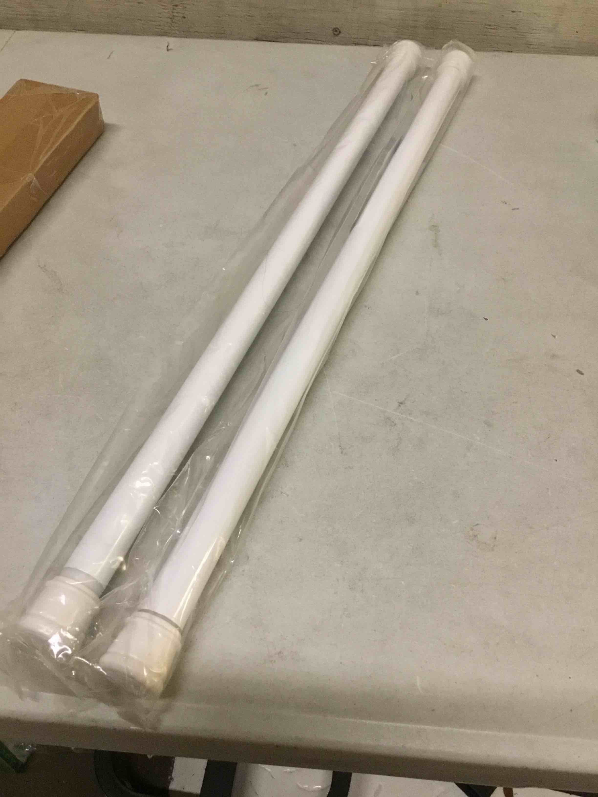 Condition photo showing New/Like New for 2 pack no sectional assembly tension curtain rod 28-48 inch, 1" diameter spring long adjustable shower curtain rods for bathroom windows closet no drilling no rust, white white, 2pack 28-48inch, no assembly