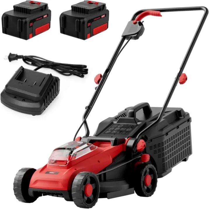 mzk 20v 13" electric lawn mower, brushless cordless lawn mower with 4-position height