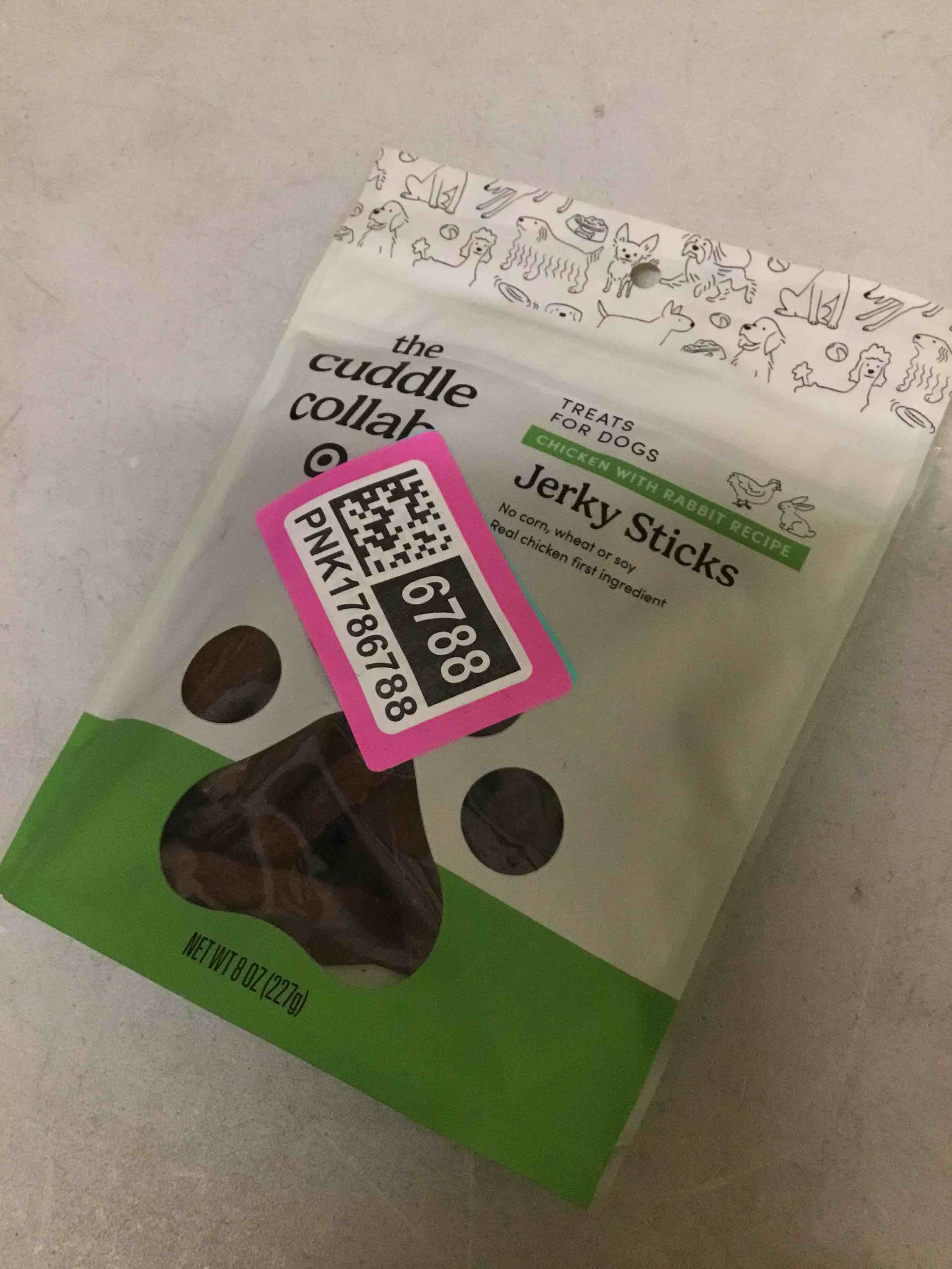 Condition photo showing New/Like New for ( best by 02/07/ 2026 ) chicken with rabbit jerky stick dog treats - 8oz - the cuddle collab