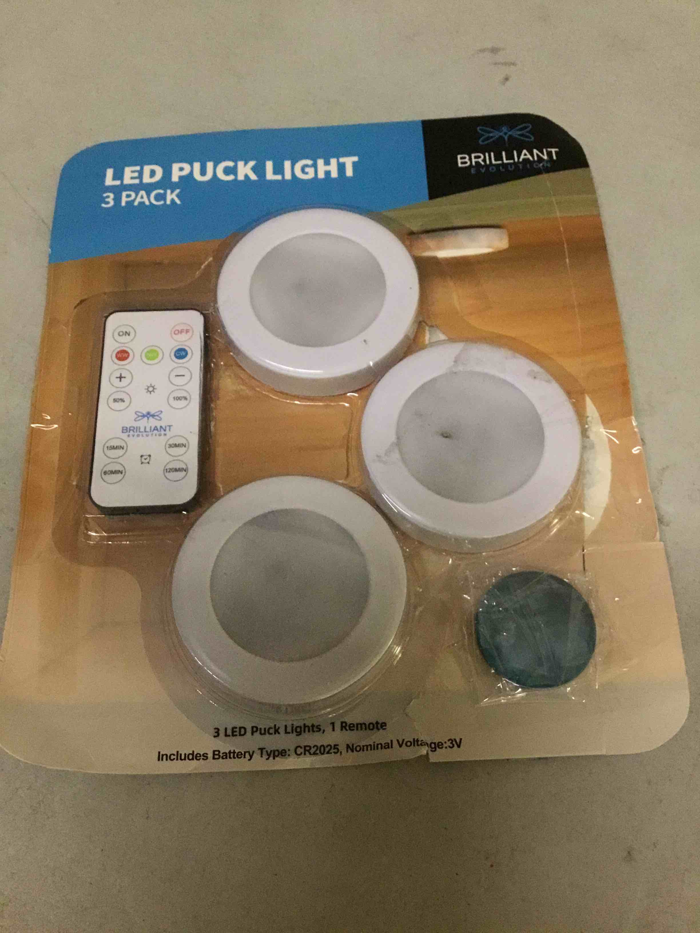 Condition photo showing As Is for brilliant evolution led lights 3 pack with remote | wireless led under cabinet lighting | under counter lights for kitchen | under cabinet lights | battery powered lights | closet lights