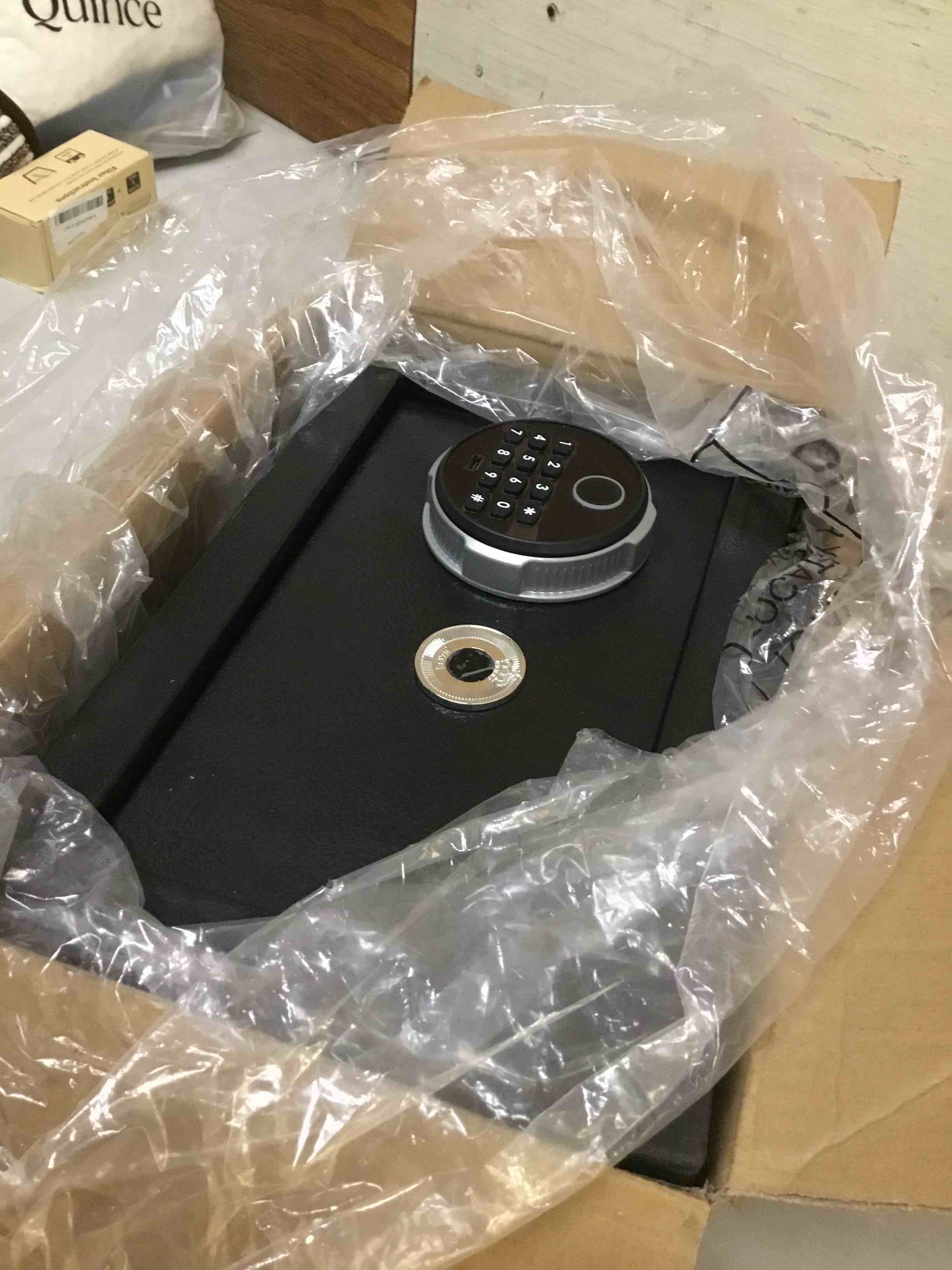 Condition photo showing New/Like New for small biometric safety box