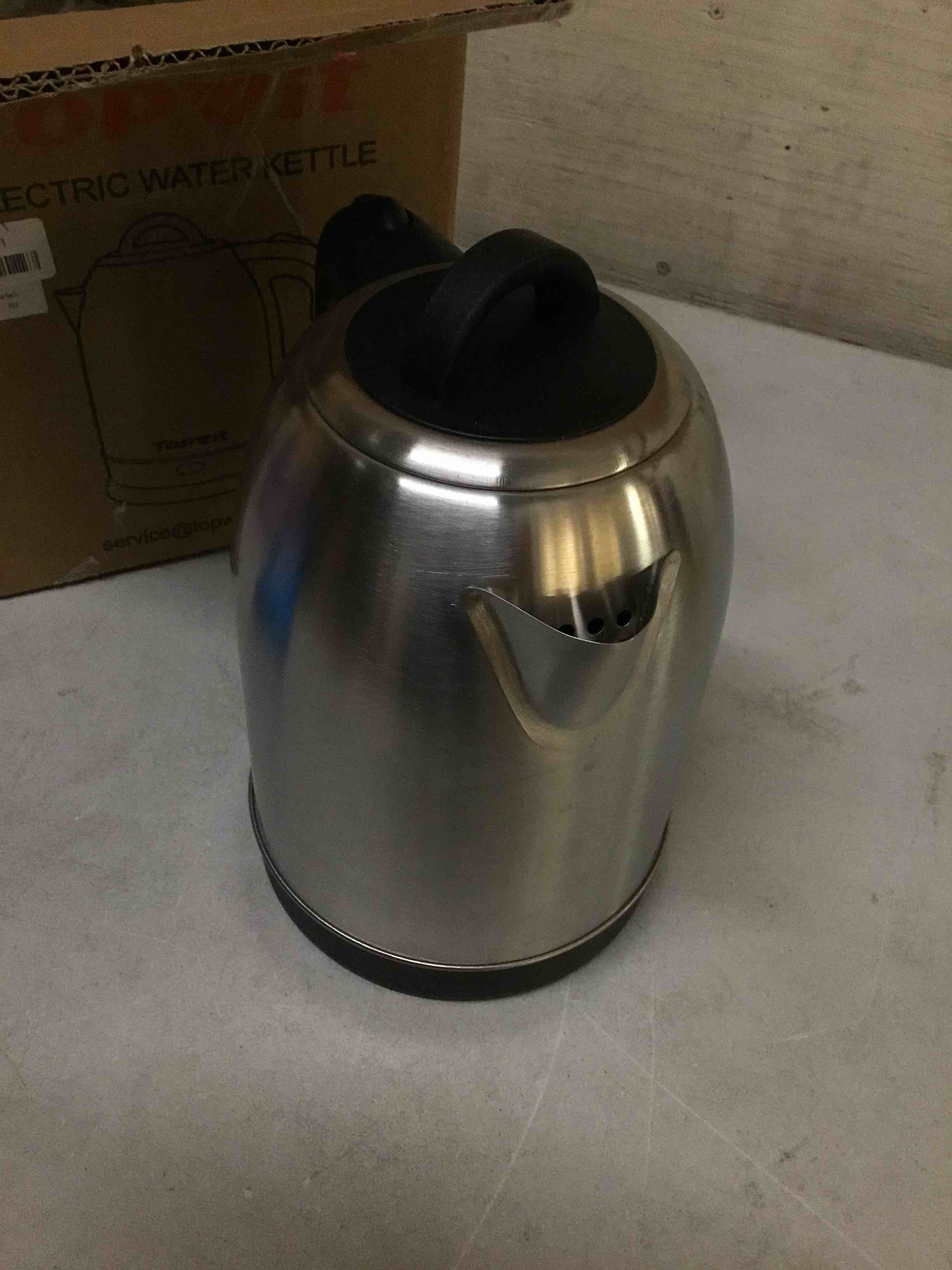 Condition photo showing As Is for ( incomplete) topwit 2.5l large electric kettle, bpa free stainless steel water boiler & heater, fast boil electric tea kettle, hot water kettle electric with auto shut-off & boil-dry protection for family silver