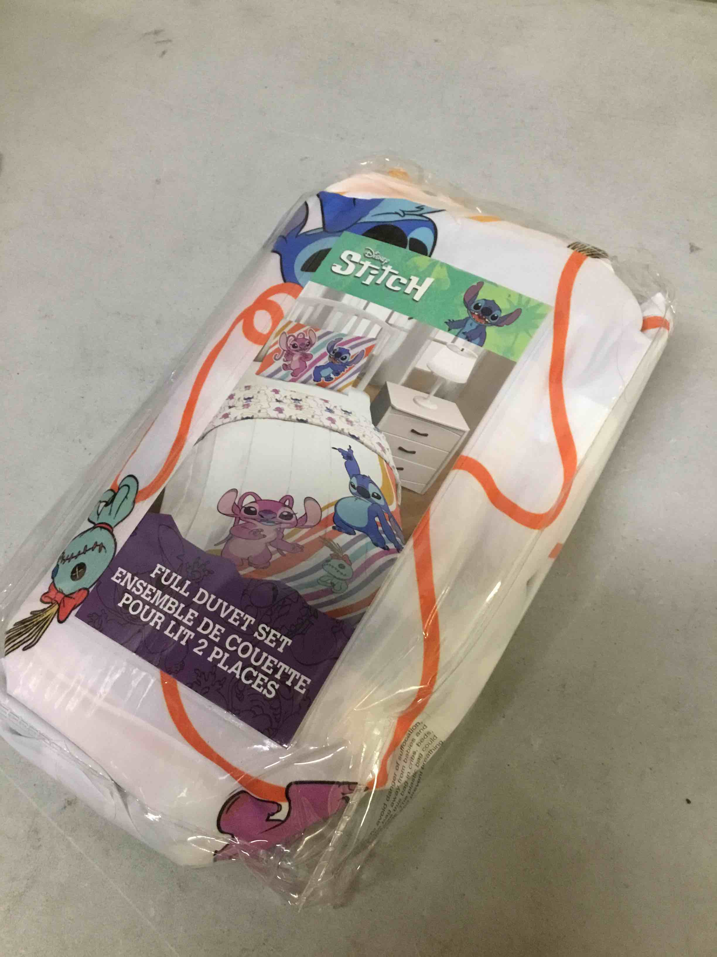 Condition photo showing New/Like New for jay franco duvet cover set β 3 piece comforter cover and sham set, super soft cozy kids bedding (insert not included) white - lilo and stitch, full white - lilo and stitch 3 piece full