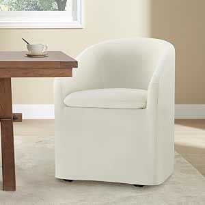 kislot upholstered dining chairs with casters, washable cover modern dining room chairs with barrel backrest & dual armrest for kitchen, living room, bedroom, linen