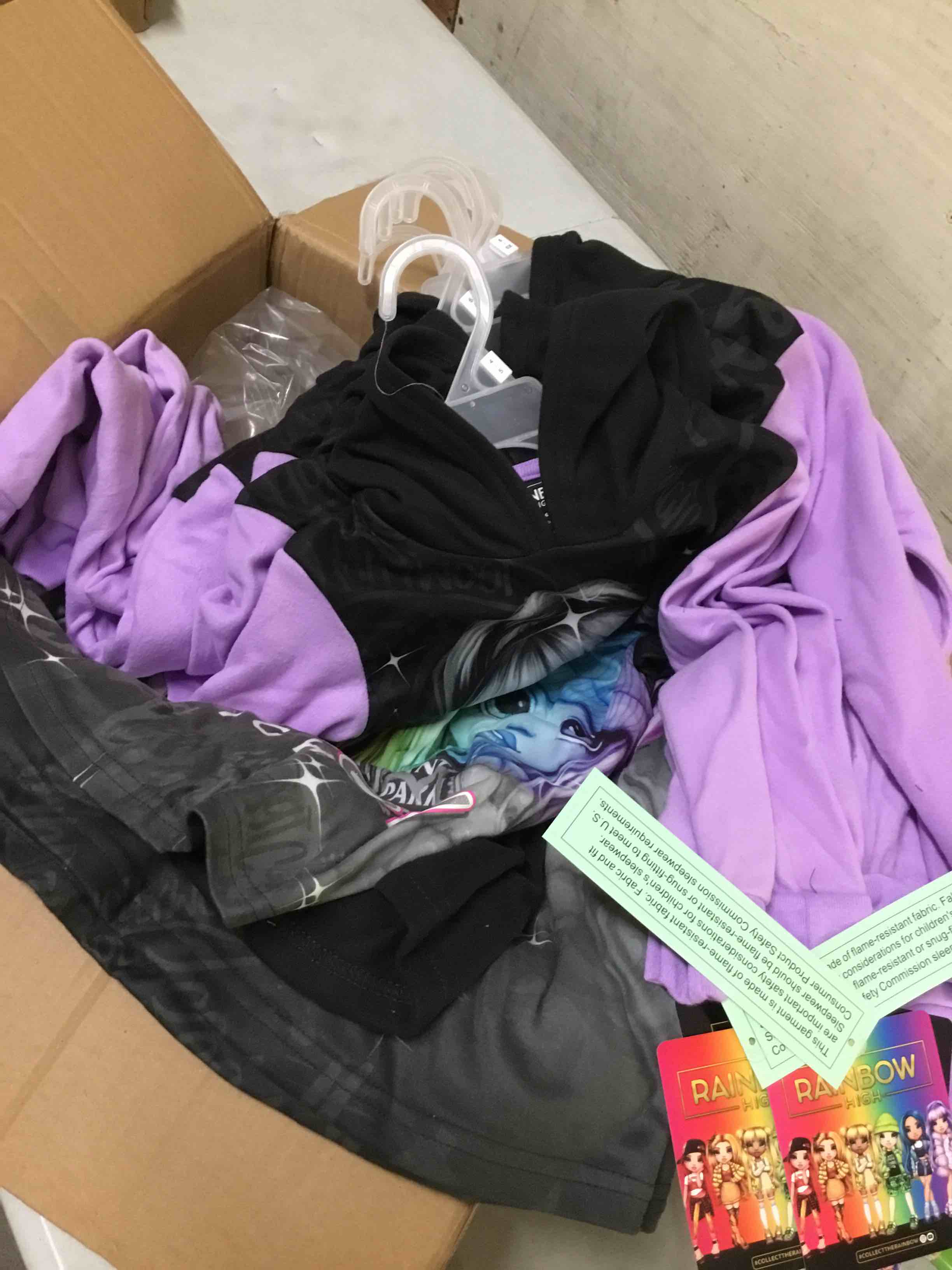 Condition photo showing New/Like New for ( assorted sizes  4/5  6/6x 7/8 10/12 ) rainbow high fleece hoodie nightgown pajamas black/purple 