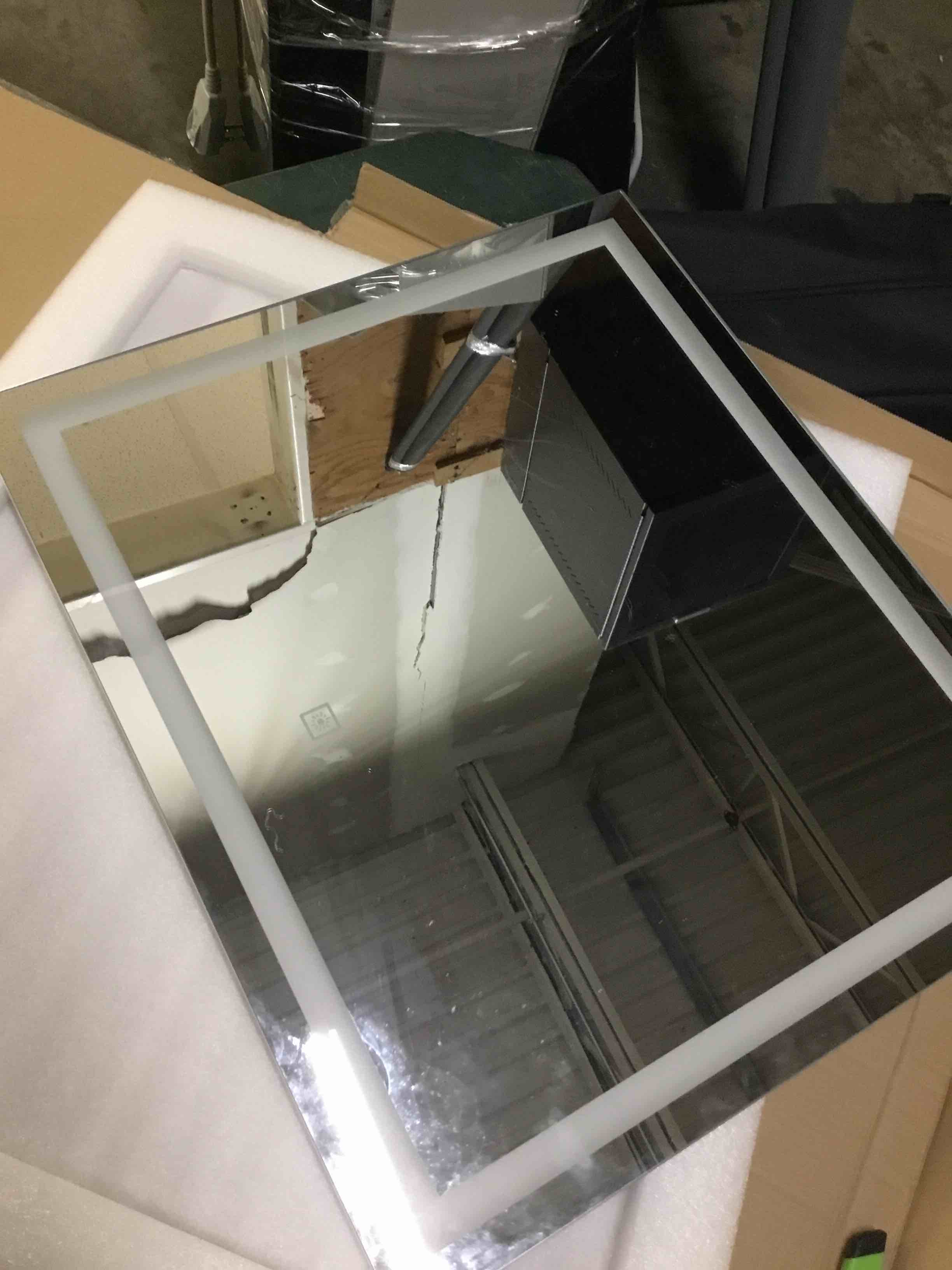 Condition photo showing As Is for fennio vanity mirror with lights?20"x23" lighted makeup mirror, large makeup mirror with lights, touch sensor with dimmable 3 modes? square white white 20"l x 22"w