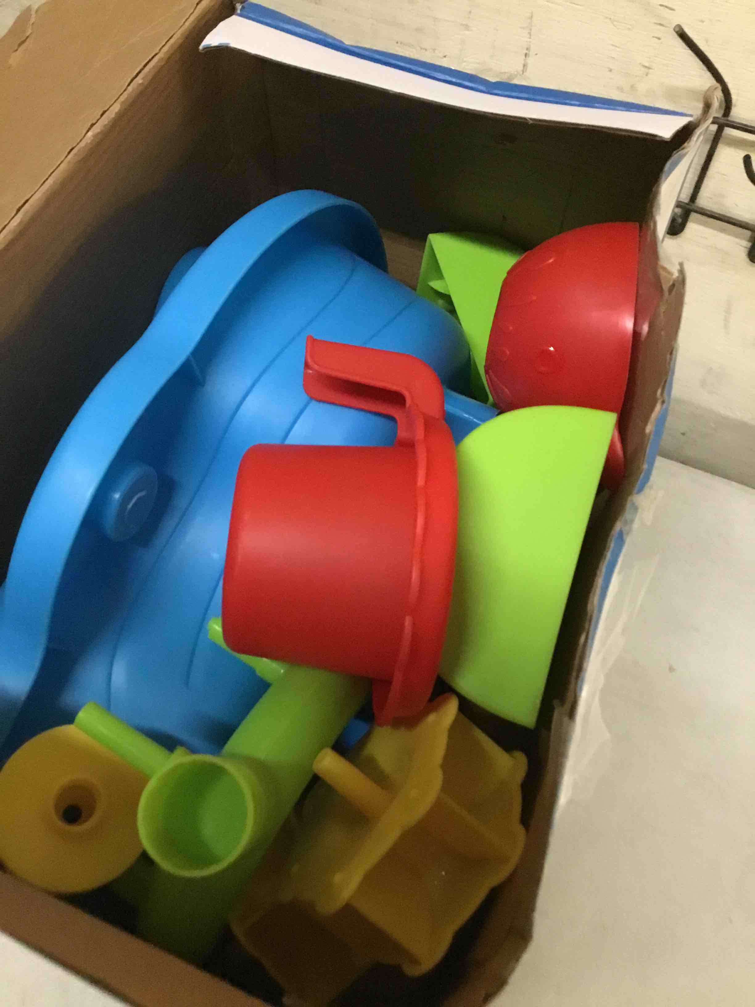 Condition photo showing As Is for water table for kids ages 18 months with water pumb, summer outdoor sand water table for boys girls, kids water and sand activity sensory toys for 3-tier elephant sand and water table