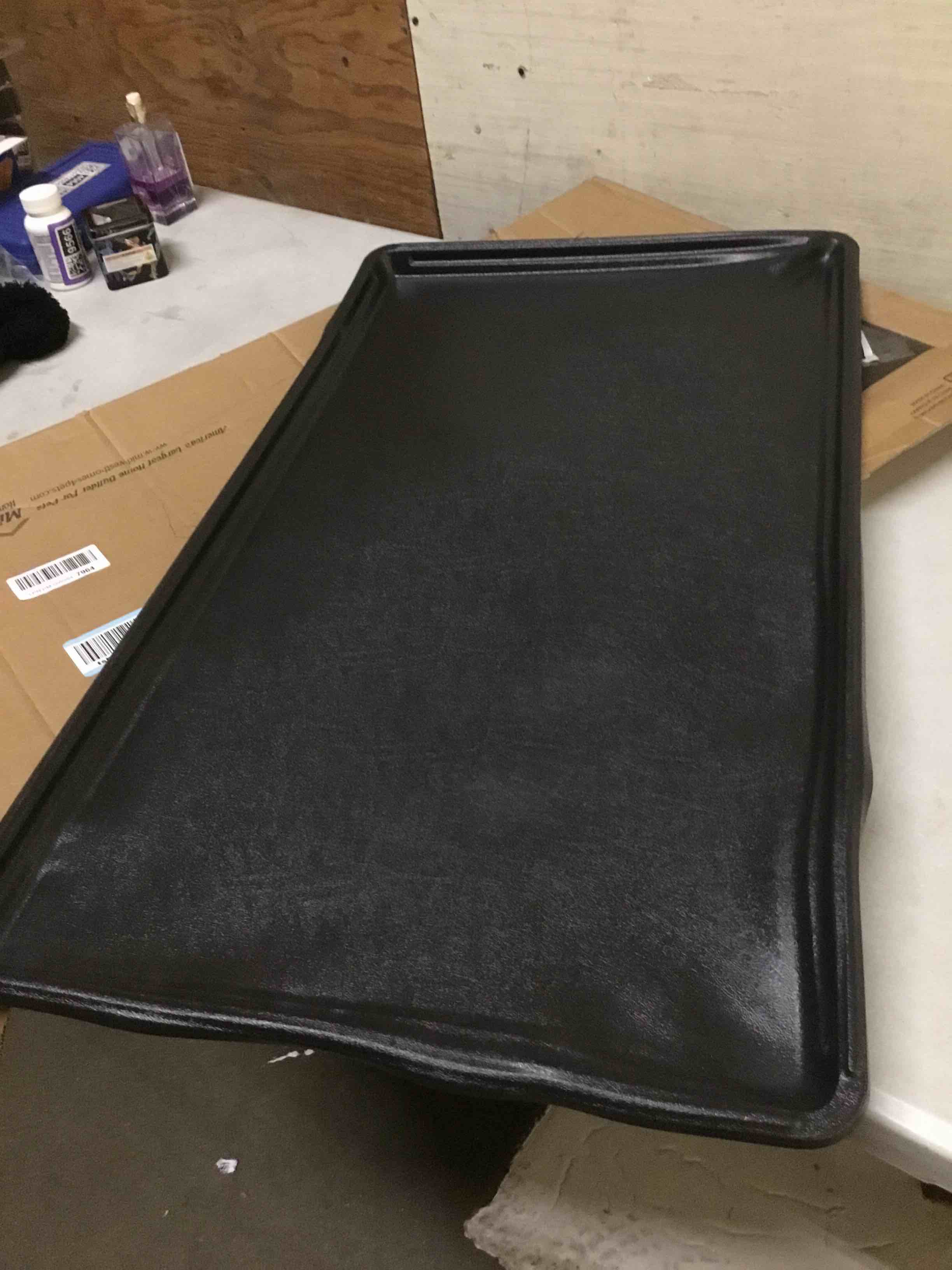 Condition photo showing As Is for ( with bent ) midwest homes for pets replacement pan 36 inch long midwest suv dog crate; 35.44l x 20.08w x 1.19h inches; 23pan; black black 35.8"l x 20.0"w x 1.8"h