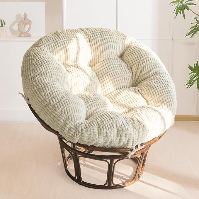 higogogo papasan chair cushion with corduroy cover (without chair), 48 x 48 inch supportive cushion, overstuffed chair cushion,beige