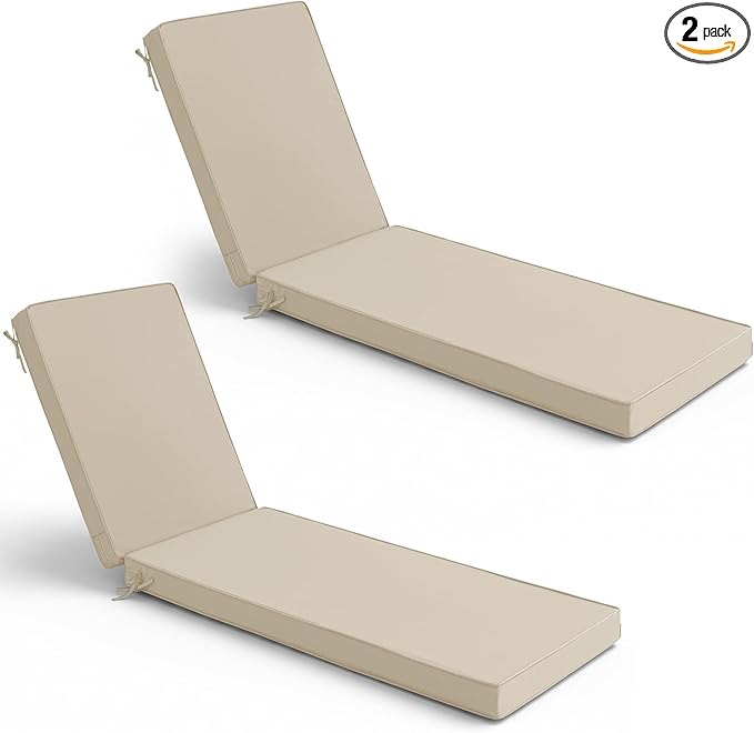 summsun chaise lounge cushions outdoor set of 2 - waterproof and fade resistant sun lounger replacement cushion - patio lounger pads with removable cover for pool, deck, lawn, 72 x 21 x 3 inch, cream