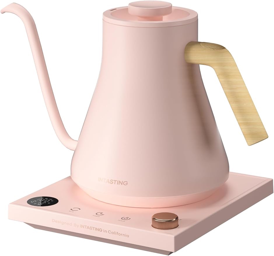 intasting electric kettles, gooseneck electric kettle, ±1? temperature control, stainless steel inner, quick heating, for pour over coffee, brew tea, boil hot water, 0.9l pink