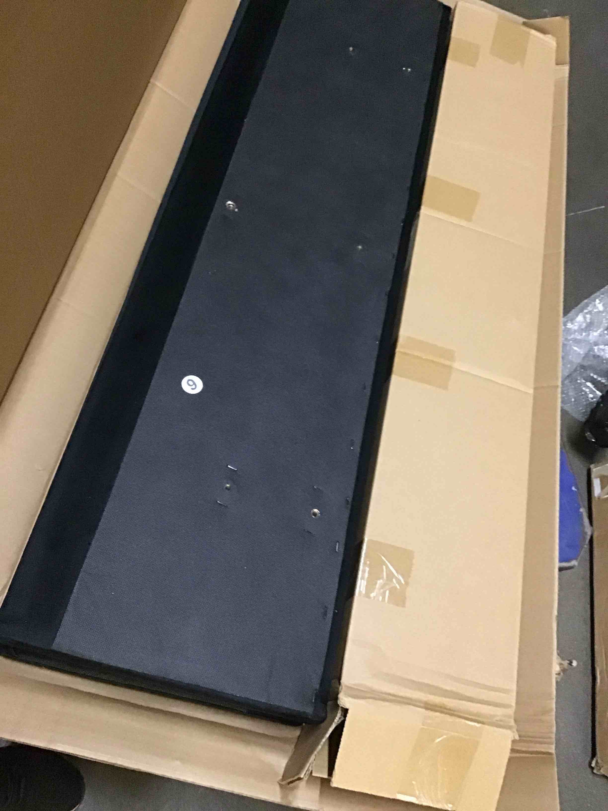 Condition photo showing As Is for ( incomplete box 2 of 2 only ) yitahome full size bed frame with 4 storage drawers and rgb led lights, tall headboard velvet upholstered bed with charging station, no box spring needed, easy assembly, noise-free,