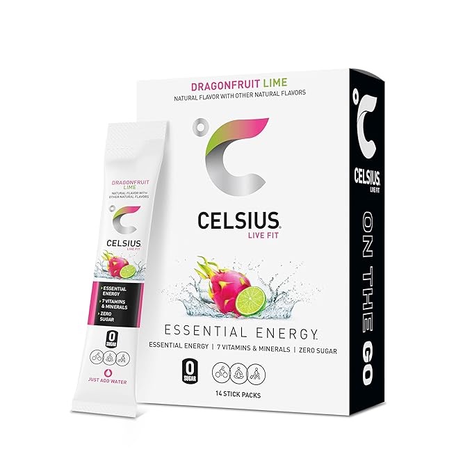 celsius® on-the-go powder sticks dragonfruit lime, essential energy 2.8 oz