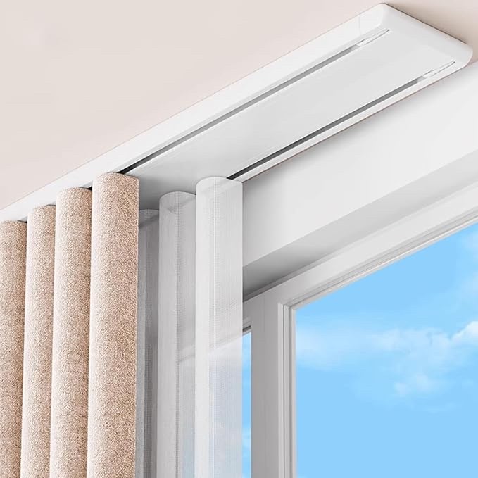 double row curtain track ceiling mounted, silent heavy duty curtain track system, sliding rails for curtains, room divider for bedroom living room hospital (track ships in sections with connectors)