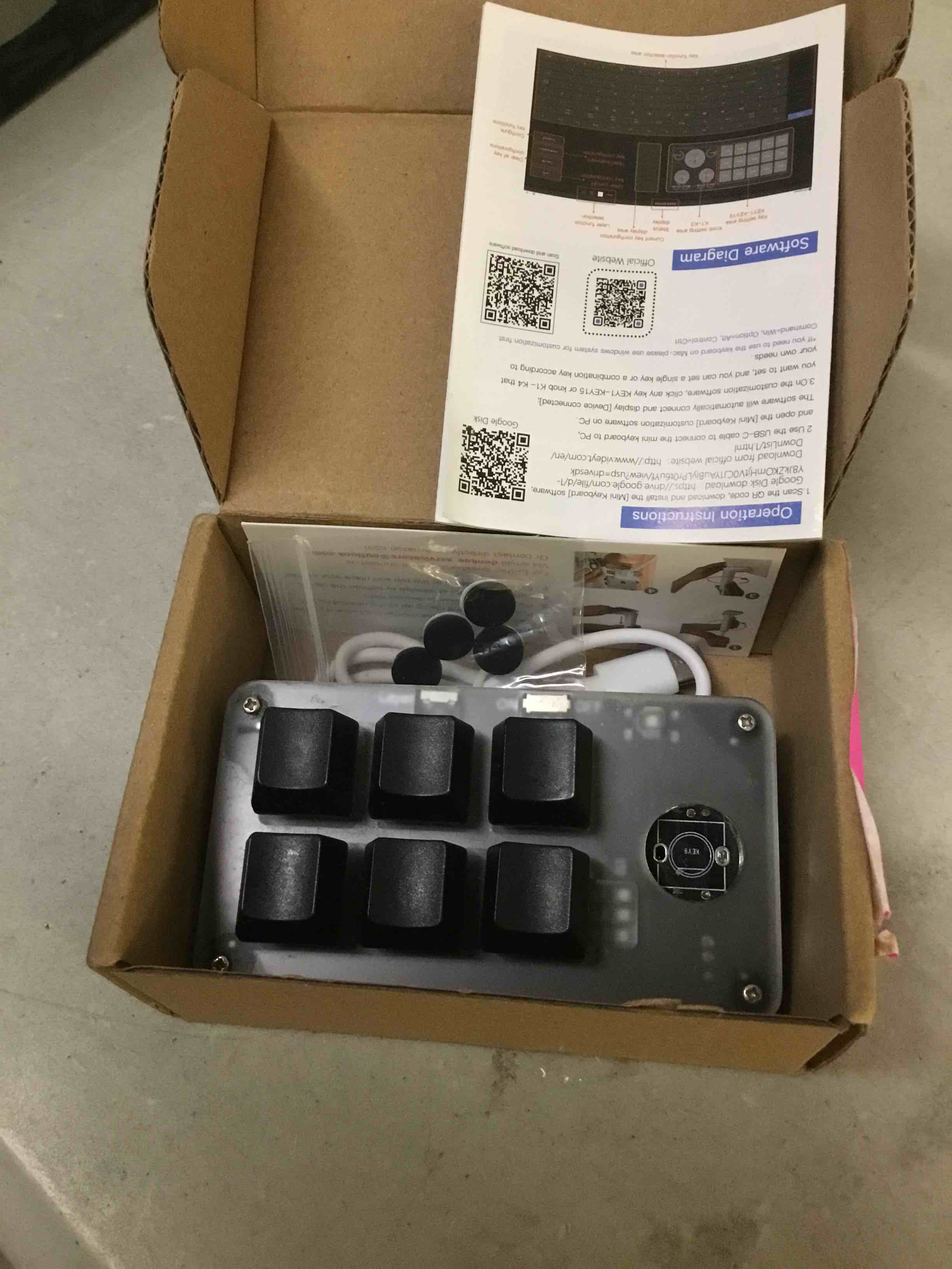 Condition photo showing As Is for 6 keys programmable keypad, mini macro gaming osu with 1 knob, usb bluetooth dual mode diy keyboard for gaming, media control, built-in