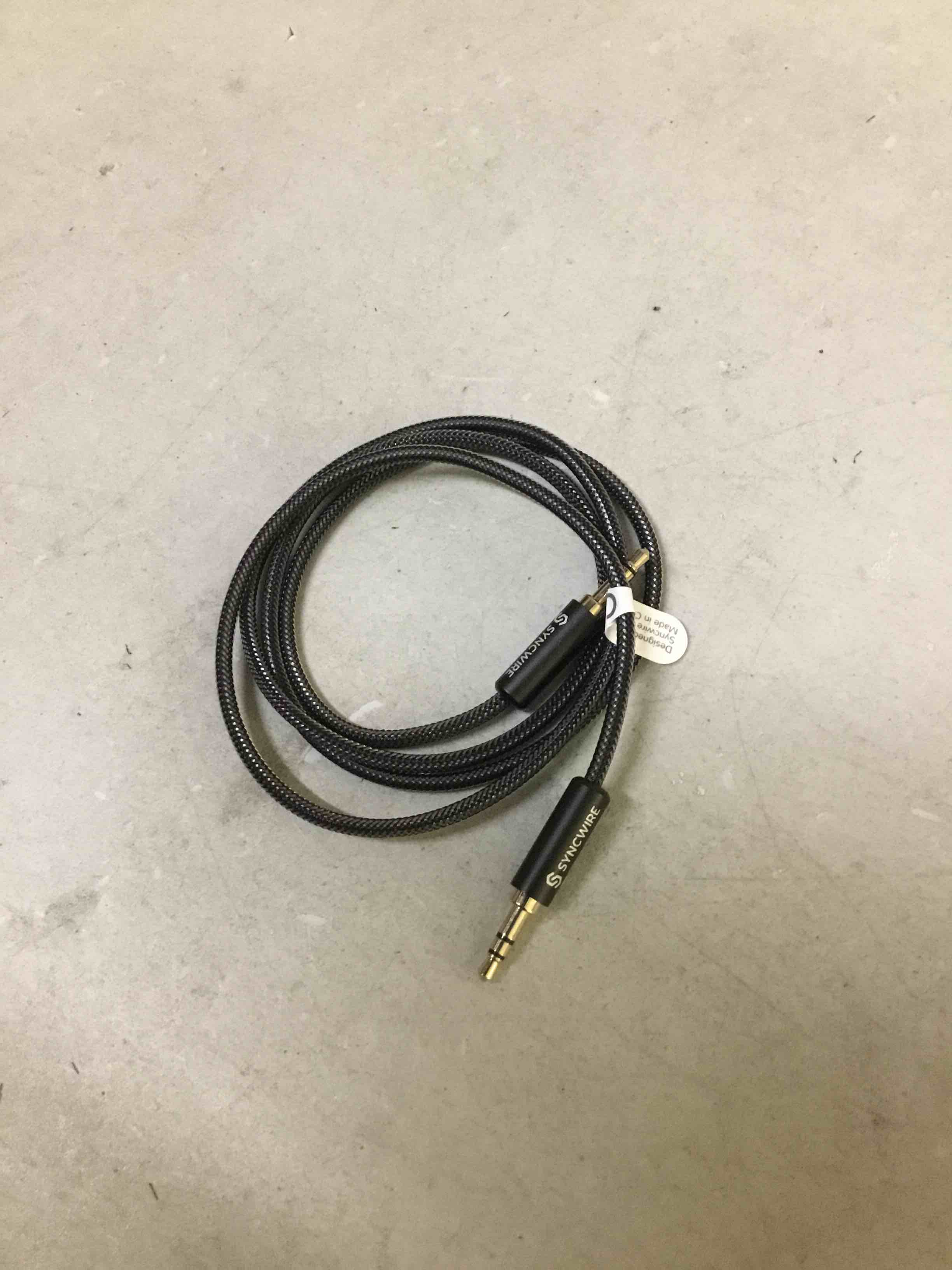 Condition photo showing New/Like New for syncwire 3.5mm nylon braided aux cable (3.3ft/1m,hi-fi sound), audio auxiliary input adapter male to male cord for headphones, car, home stereos, speaker, iphone, ipad, ipod, echo & more – black 3.3 ft (1 m) (pack of 1) black