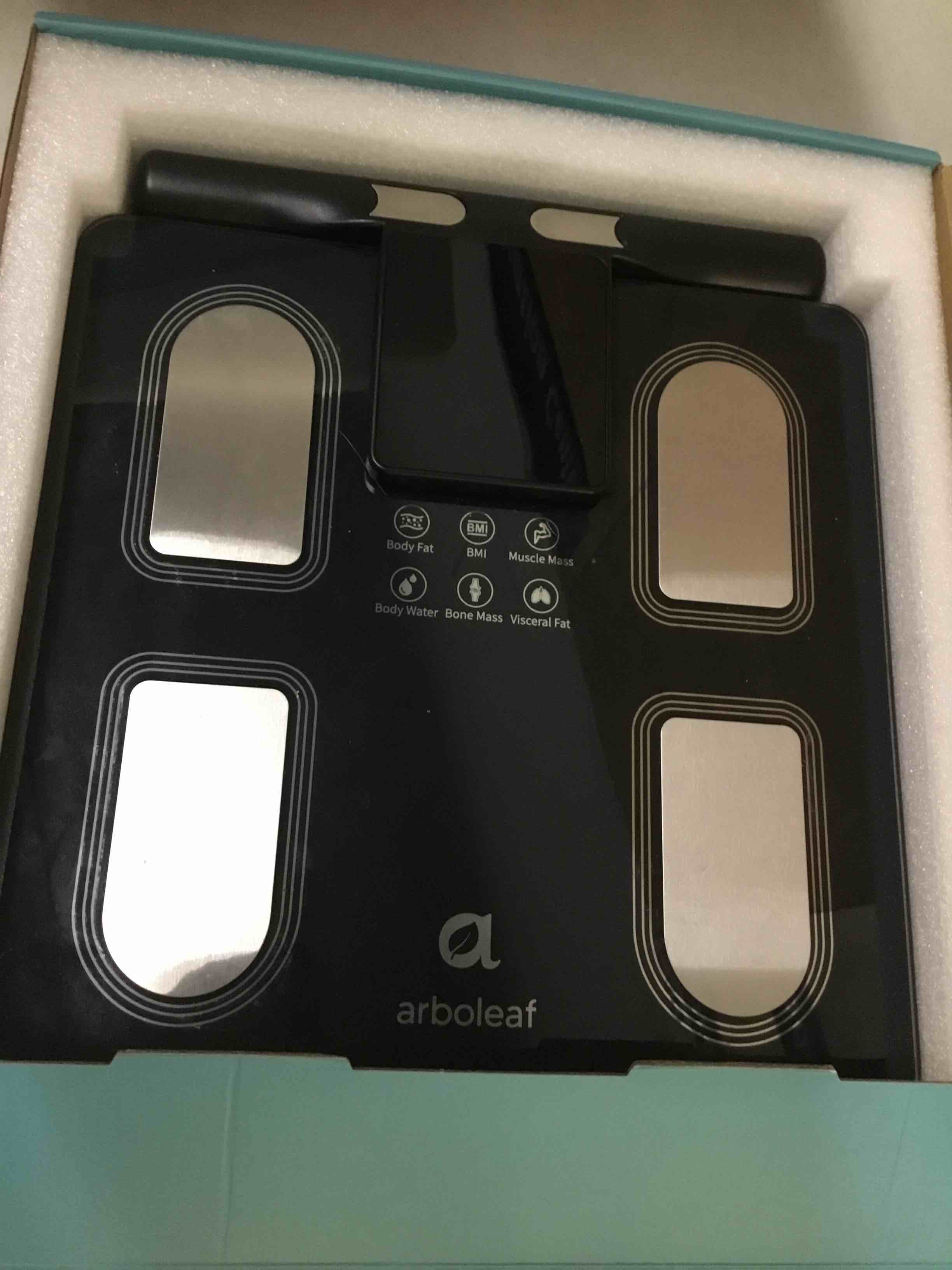 Condition photo showing As Is for arboleaf smart scale for body weight, dual-frequency 8-electrode bia | 7-in-1 display shows key stats fast; app unlocks 50+ metrics, trend charts, family profiles, plus data syncing and reports