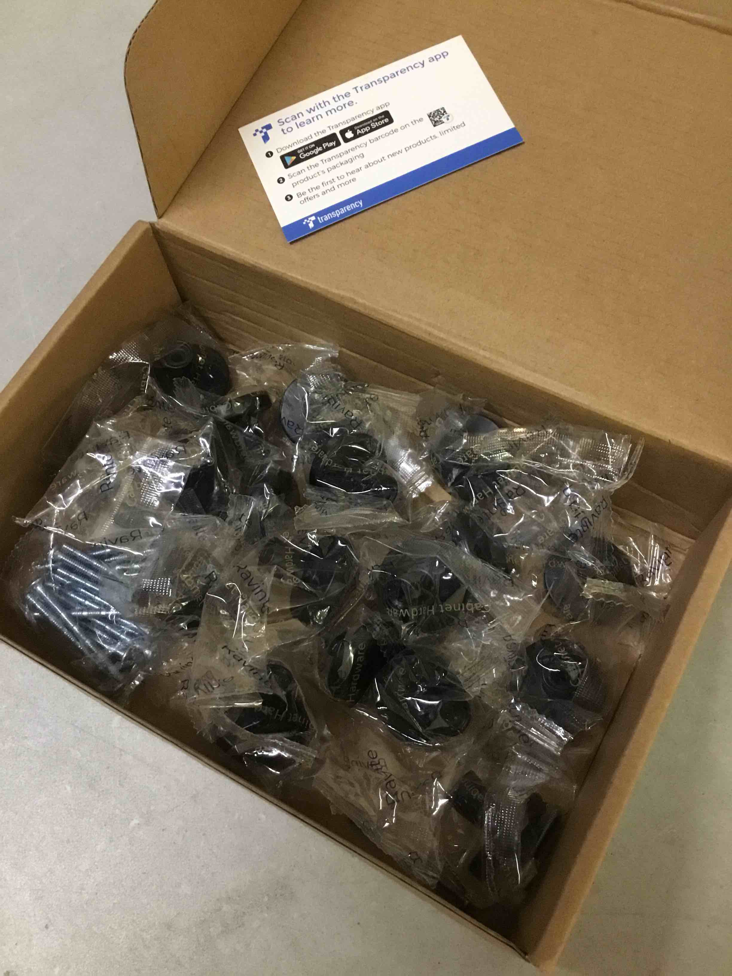 Condition photo showing As Is for ( incomplete 18 pcs only ) ravinte 25 pack drawer pulls 1-1/4 inch kitchen cabinet knobs solid round dresser drawer knobs matte black dresser knobs drawer knobs simple cabinet hardware for cupboard drawer pulls matte black 25