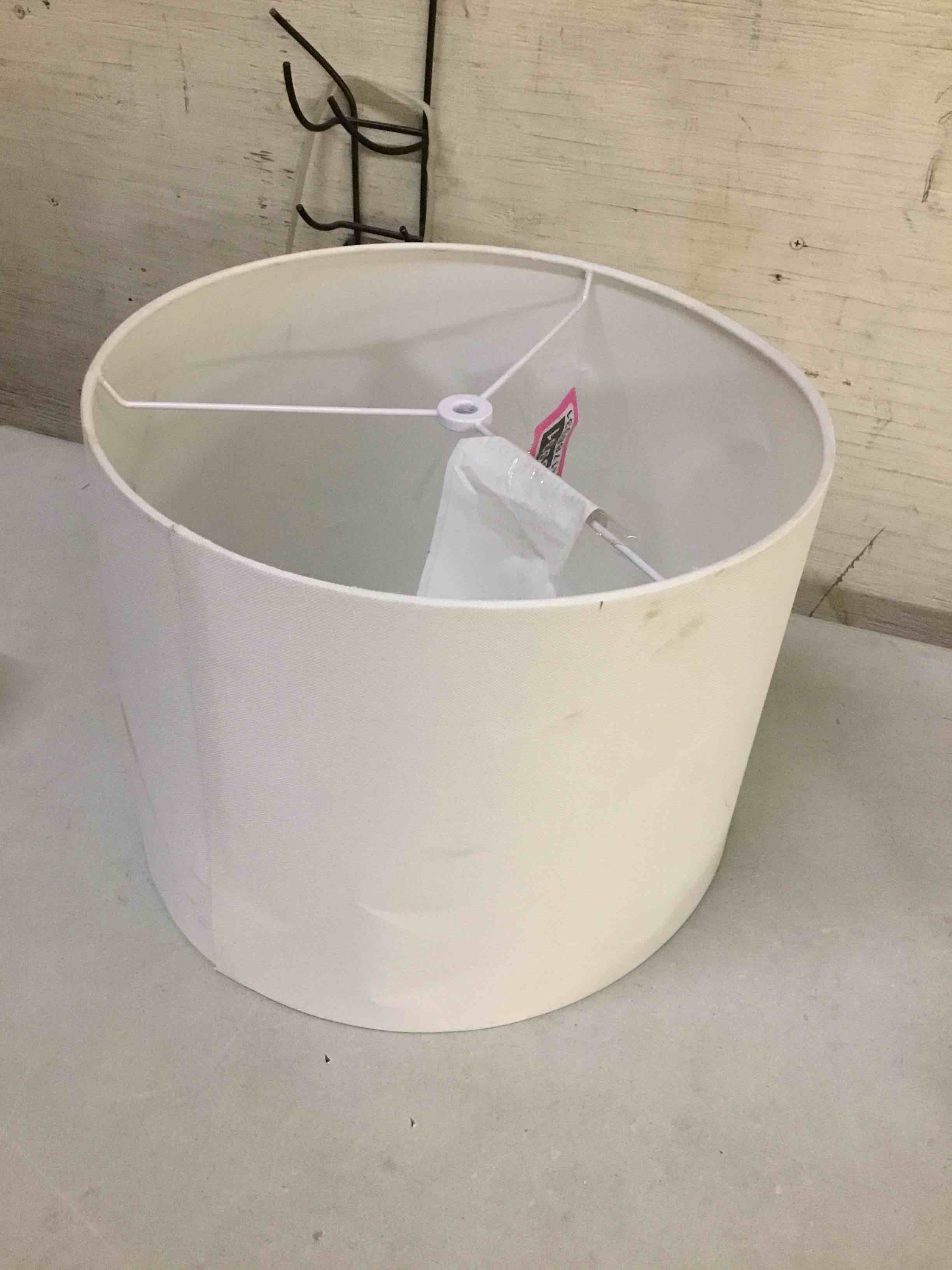 Condition photo showing As Is for allen + roth 10-in x 13-in white fabric drum lamp shade
