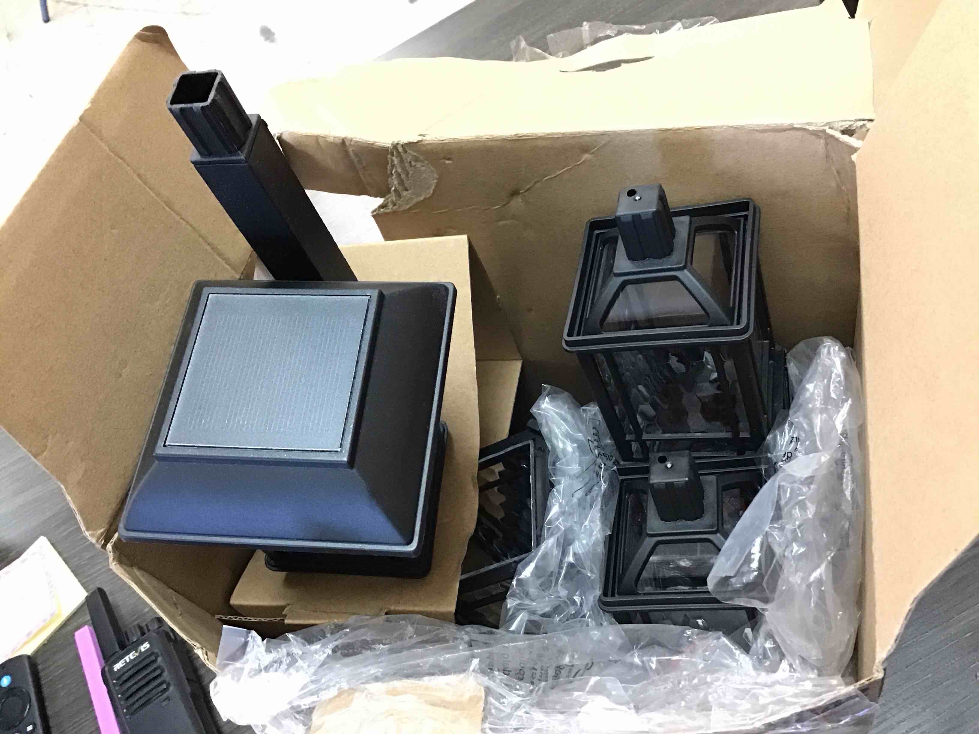 Condition photo showing As Is for nex solar outdoor lights 2 -watt black low voltage solar led flood lights