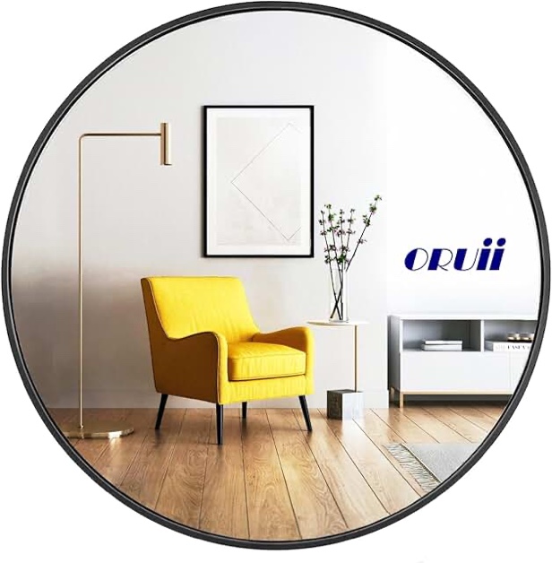 HARRITPURE Round Mirror 23.6 Black Wall Mounted Circle Mirrors Vanity Mirror with Brushed Aluminum Alloy Frame Modern Decoration for Bathroom, Living Room, Vanity, Bedroom, Entryway