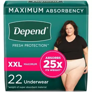 Depend Fresh Protection Adult Incontinence Underwear for Women  Maximum  XXL  Blush  22Ct